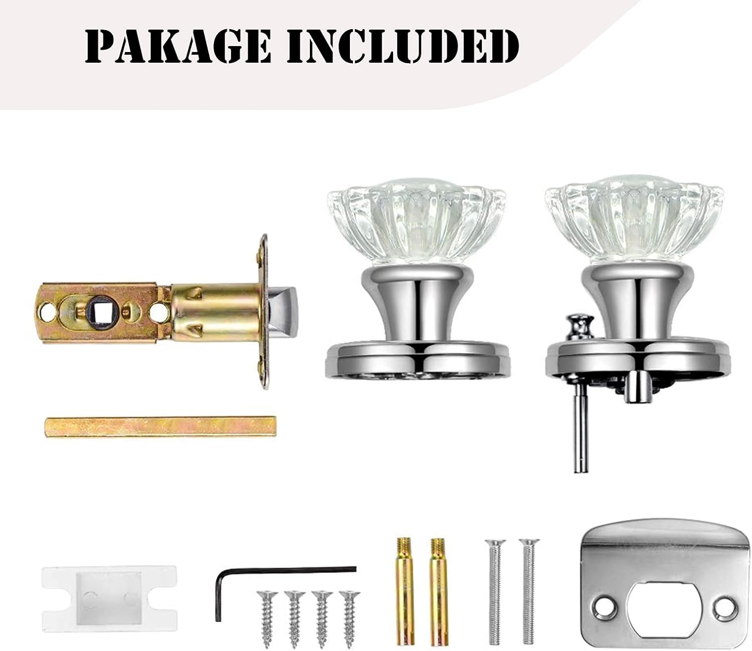 Polished Chrome Vintage Door Knobs – Crystal Privacy Knob Set for All Doors