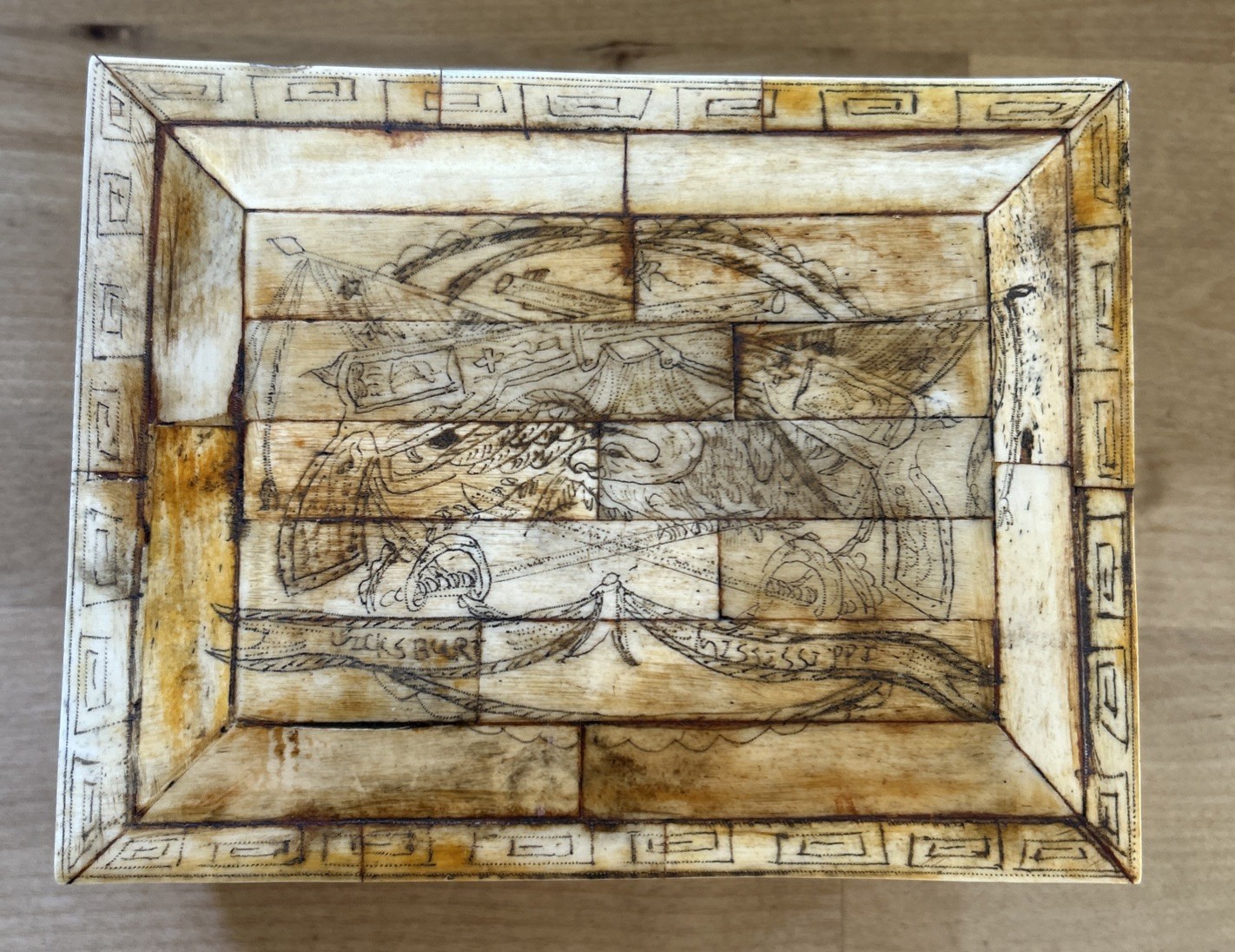 VTG Reproduction Art Scrimshaw CIVIL WAR BONE SCRIMSHAW BOX – VICKSBURG