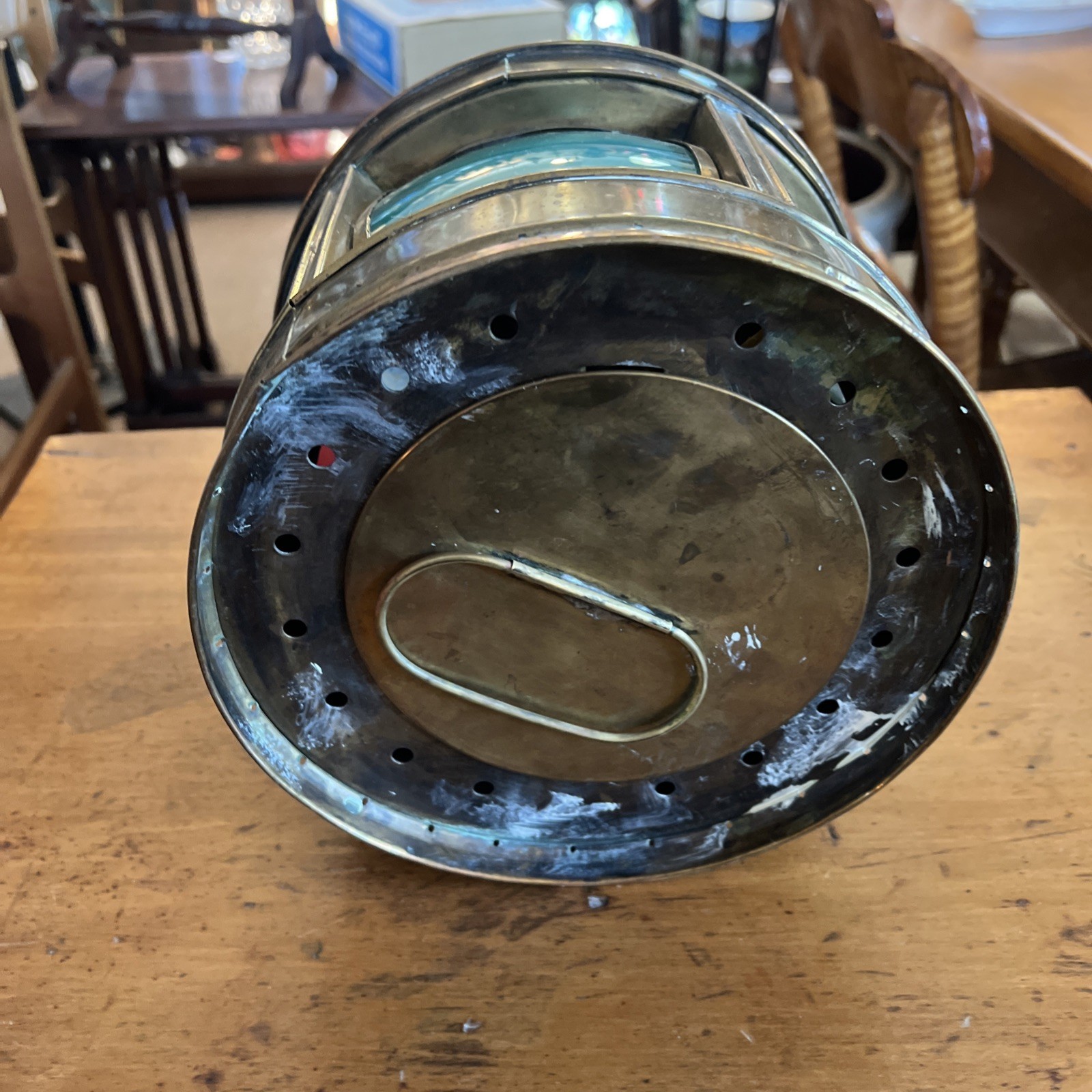 Antique Brass Masthead Lantern – Tri-Color Glass (Red, Blue, Clear) Ship Light
