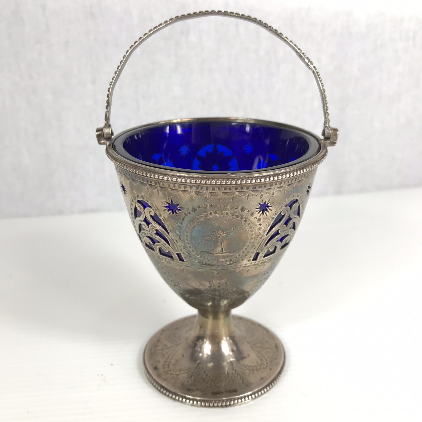 Antique Georgian Solid Silver Pierced Pedestal Basket Table Salt 1785 John Lambe