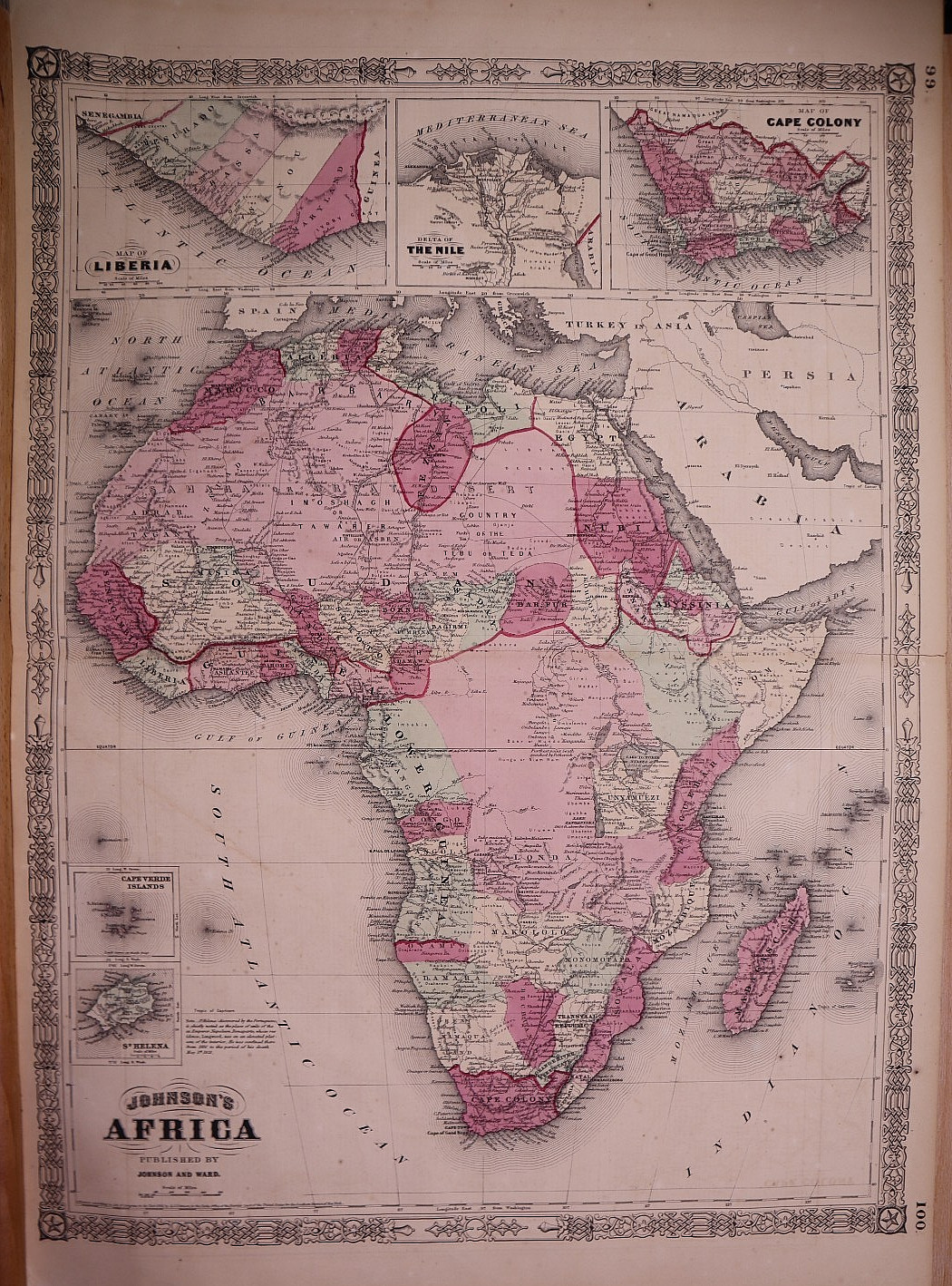 Rare Antique 1864 Map ~ Africa by Johnson & Ward -#40