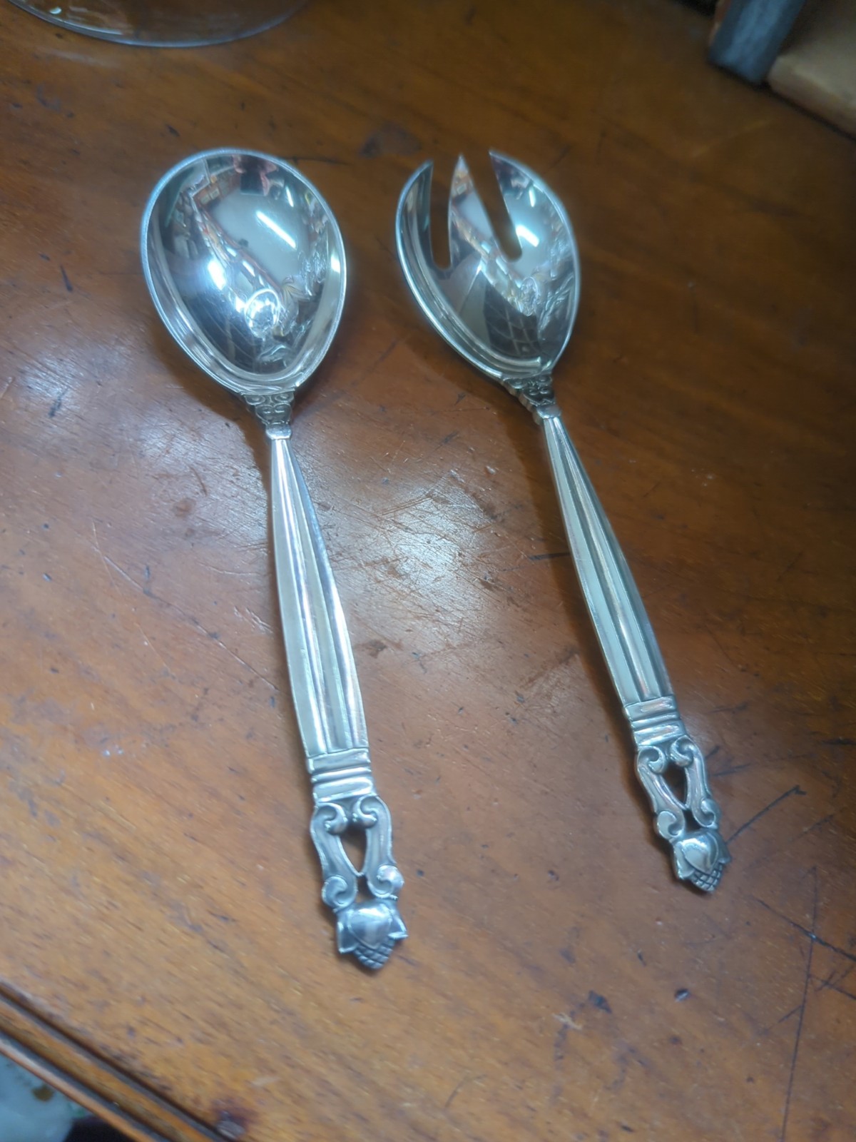 Vintage George Jenson Acorn Sterling Silver Serving Spoon Spork Mid Century Mod
