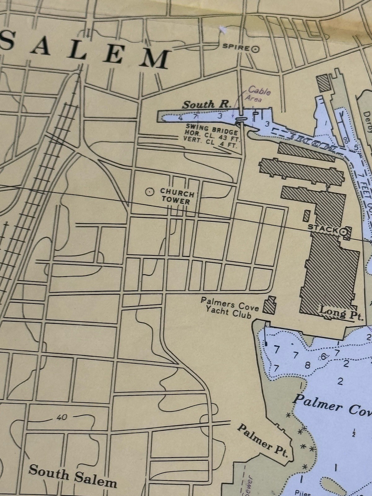 1972 SALEM, MARBLEHEAD, BEVERLY Nautical Chart HARBORS 33.5″ x 33.5″