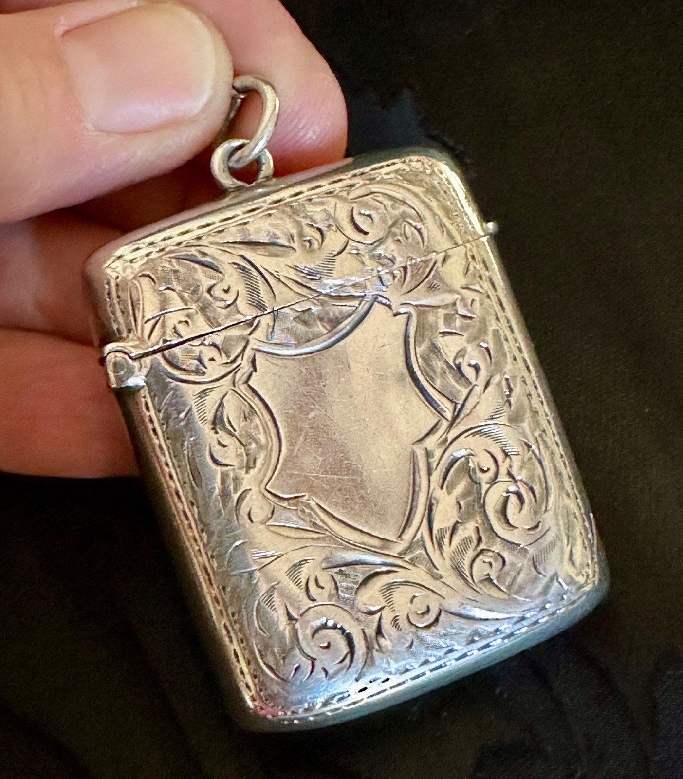 Antique Edwardian English Sterling Silver Vesta Case Match Safe Birmingham 1900