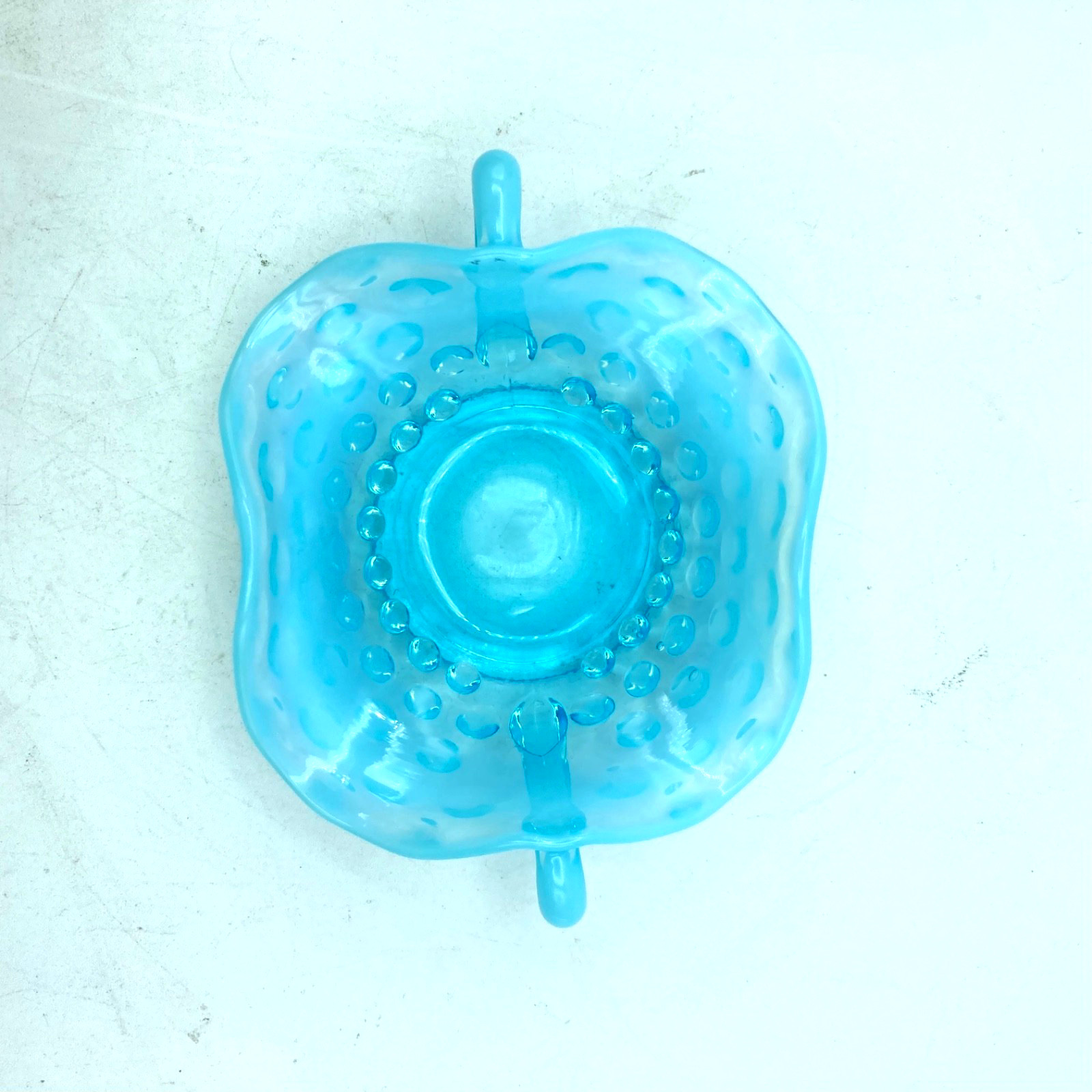 Fenton Blue Opalescent Double Handled Bowl Hobnail Trinket Bon Bon Dish 4 3/4″ W