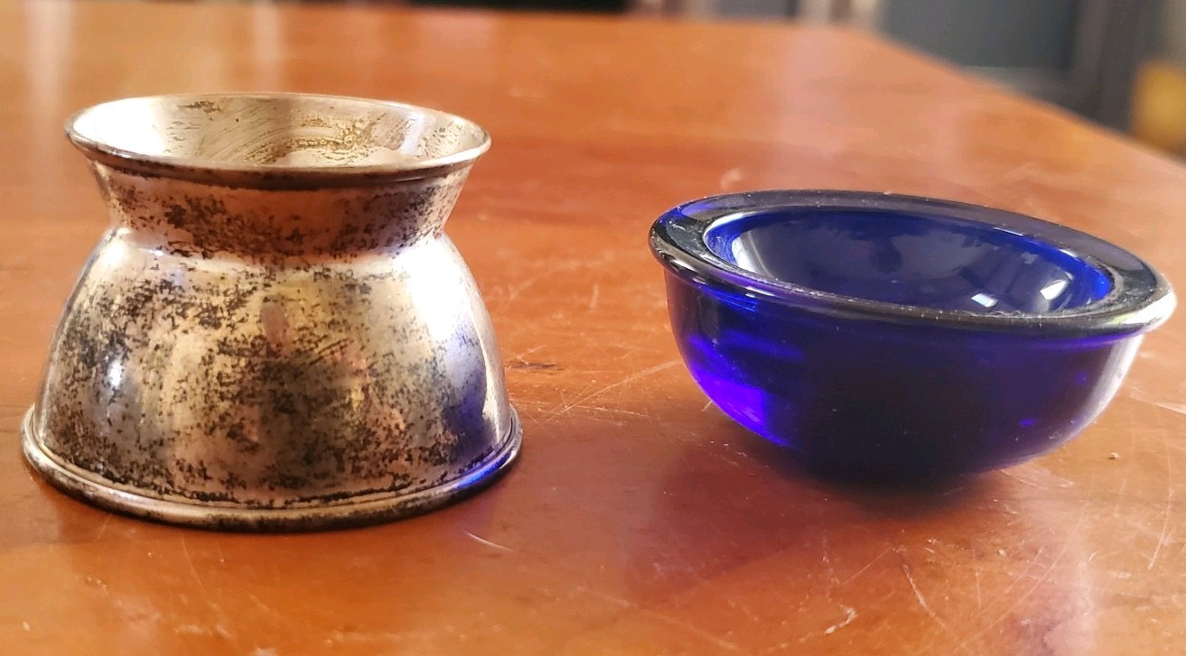 Antique STERLING Reed & Barton Salt Cellar Cobalt Blue Glass Liner
