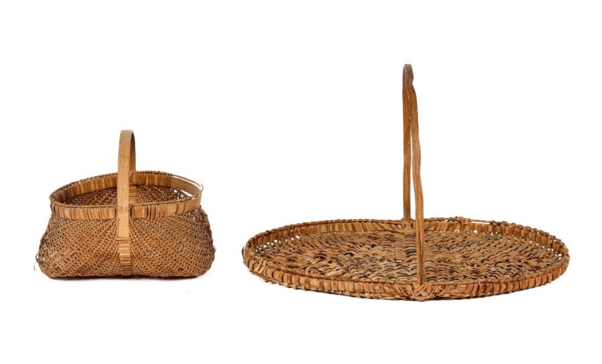 1890s HERB BASKET – ANTIQUE Splint Buttocks Basket Lot Primitive Painted Art