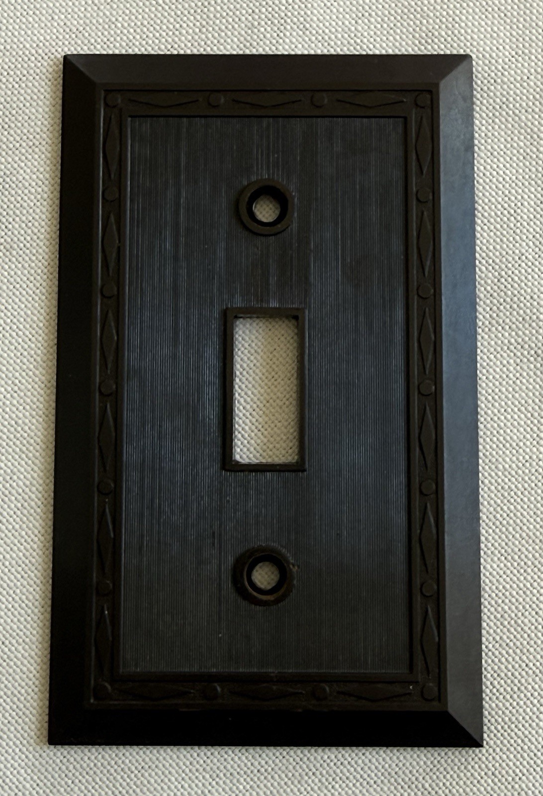 Vintage Leviton Brown Bakelite Electric Switch Plate – Diamonds and Dots Border