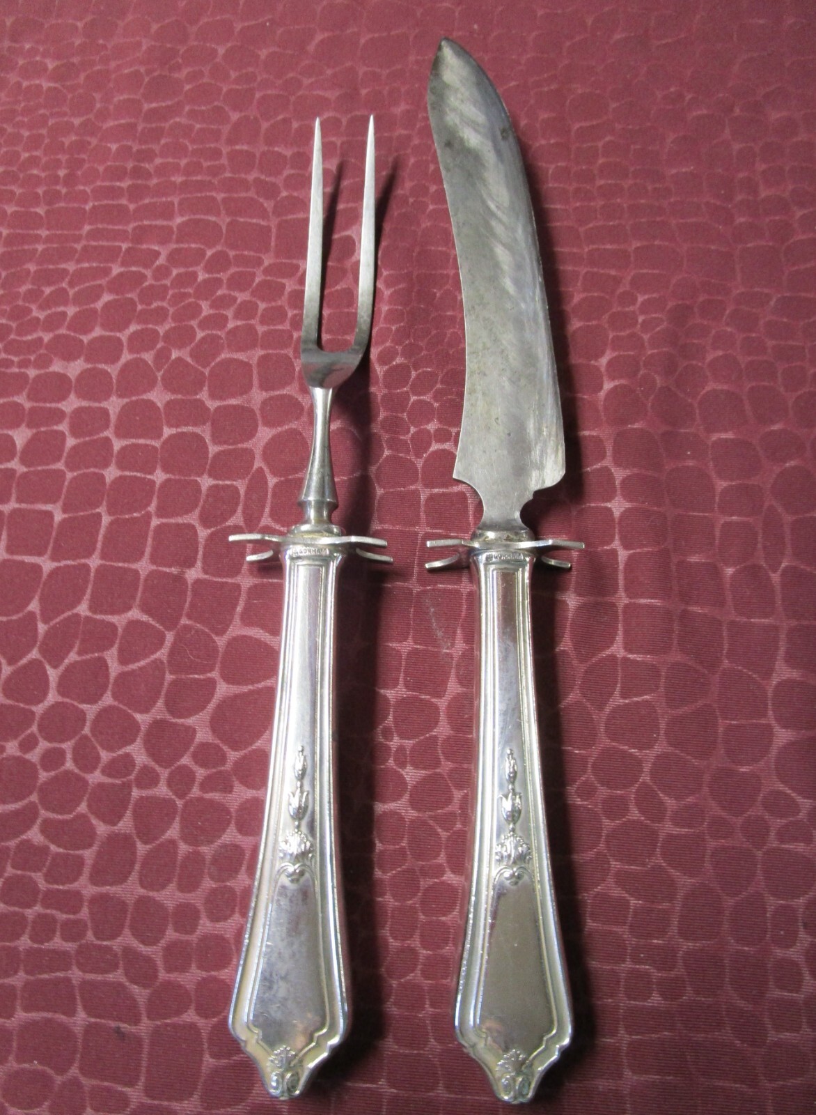 VANITY FAIR 2 Pc Fowl Carving Set Gorham Silverplate 1924 T Monograms on Backs