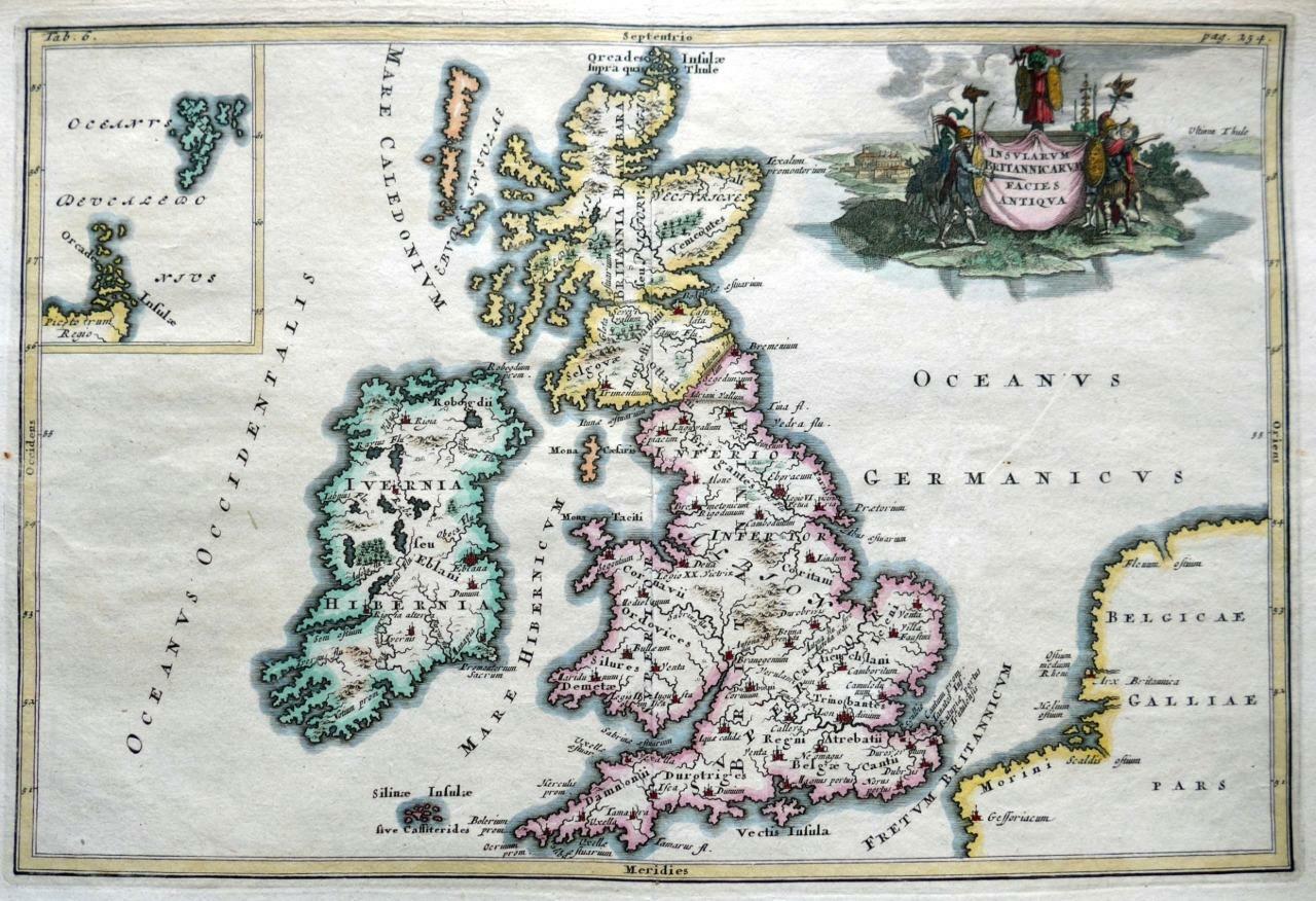 GREAT BRITAIN BRITANNICARUM BY CELLARIUS c1703 GENUINE ANTIQUE ENGRAVED MAP