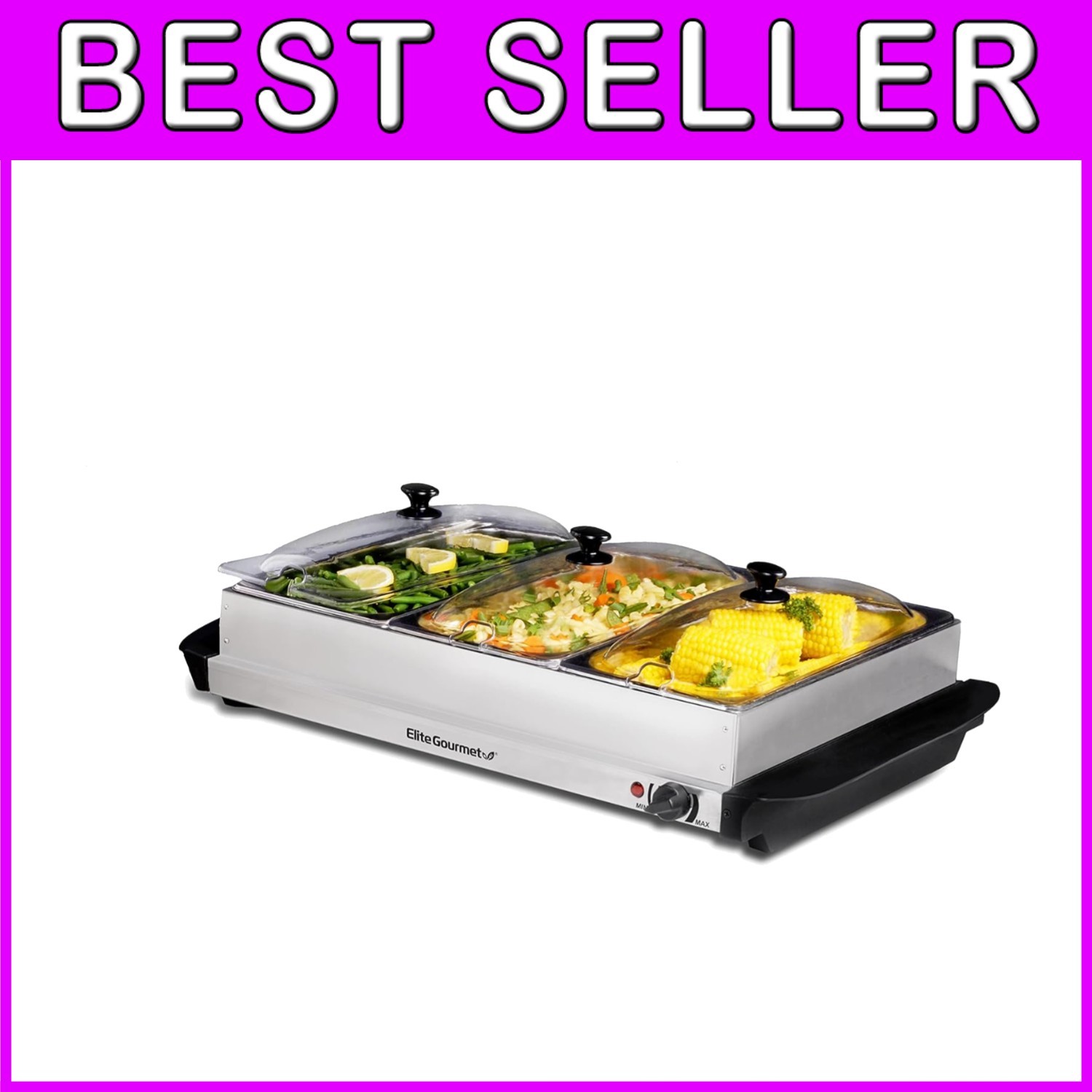 Stainless Steel Buffet Server, 3 Trays, 7.5 Qt Total