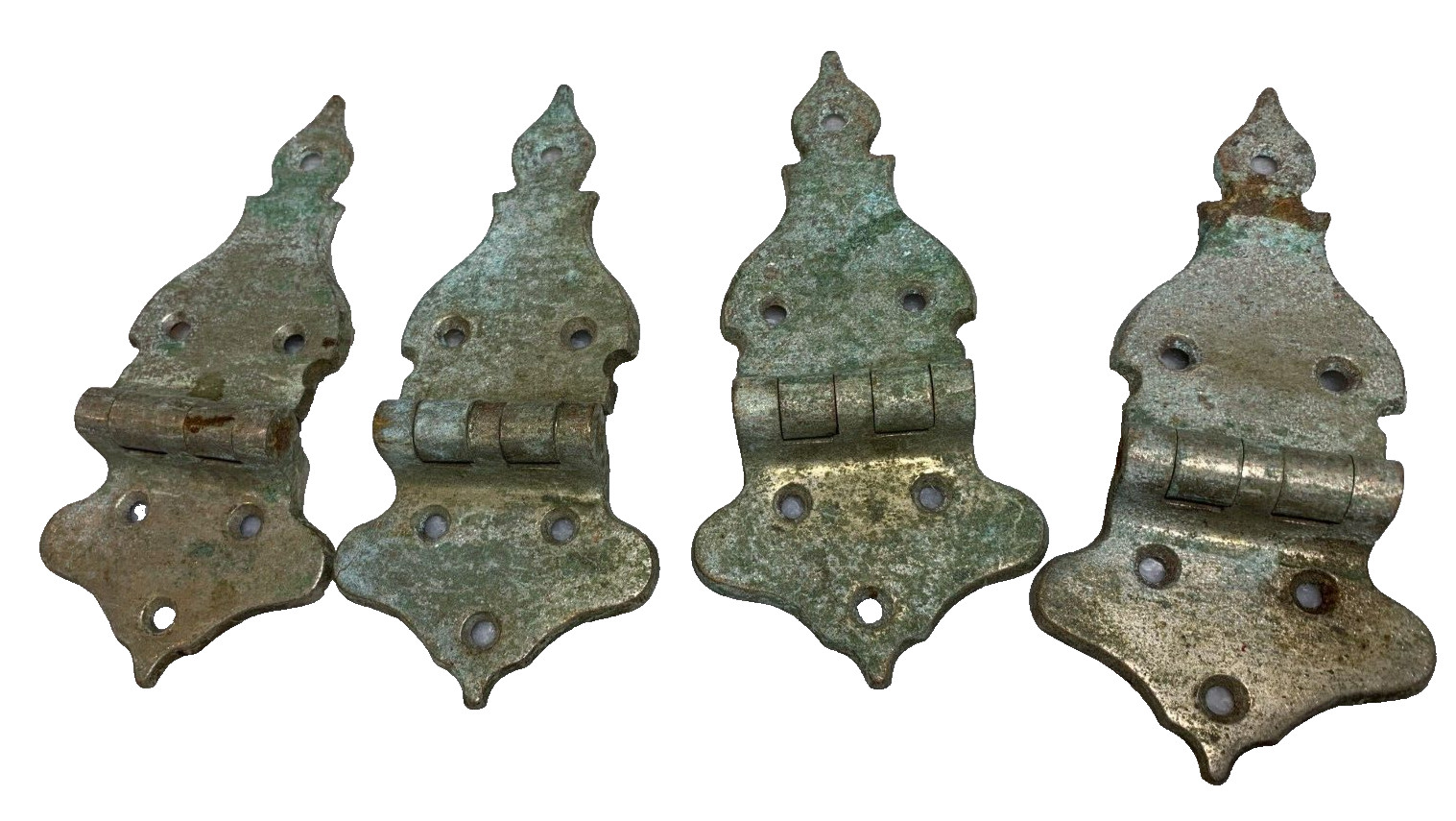 4 Large Antique Ice Chest Hinges Hinge Nickel Plated Ornate Metal Art Nouveau