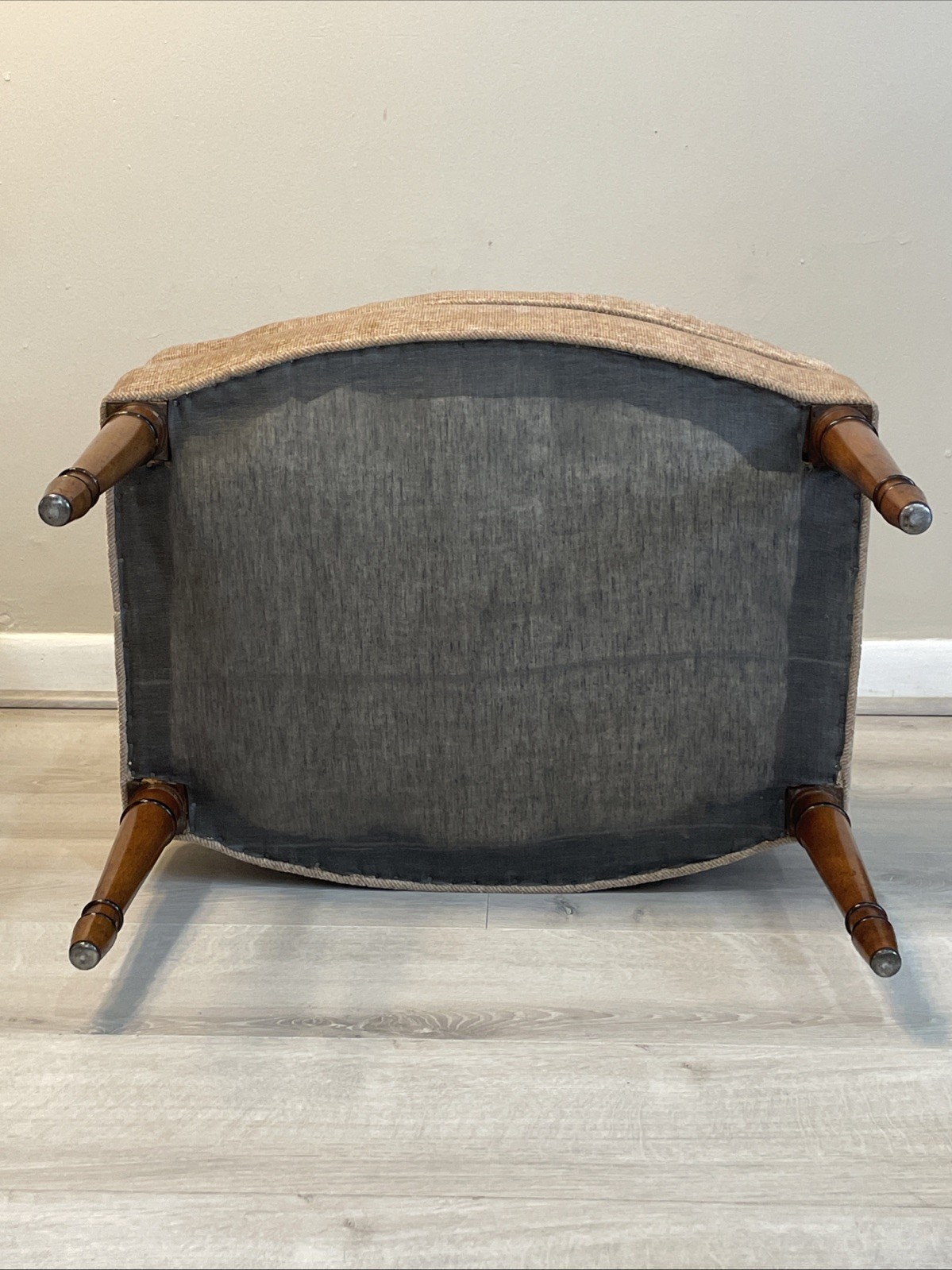 VTG Ethan Allen Style Bow Velvet Ottoman Turned Wood Leg Footstool Bench Rare