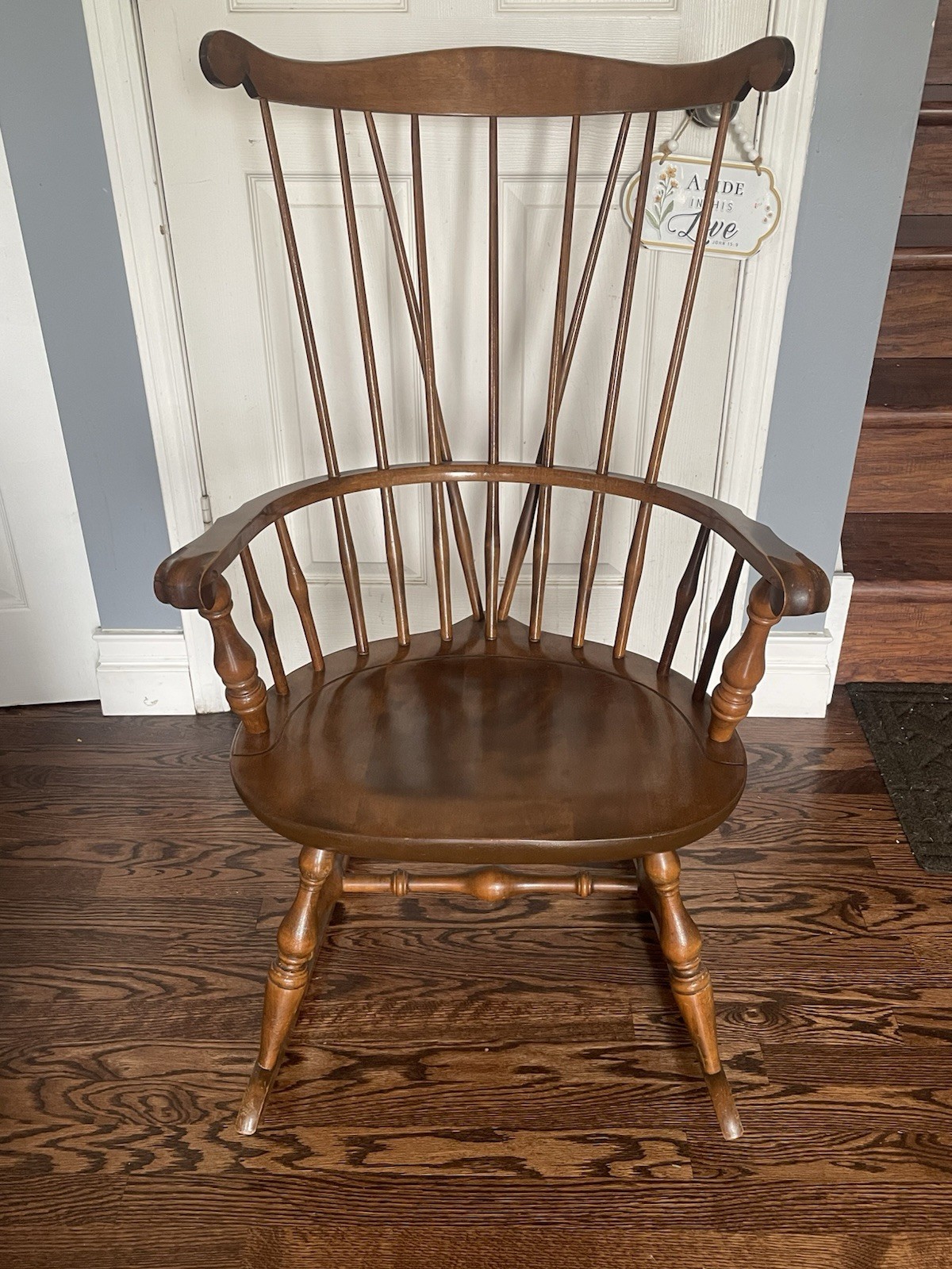 Vintage Nichols & Stone Windsor Rocking Chair Fan Back Maple Wood Gardner MA USA
