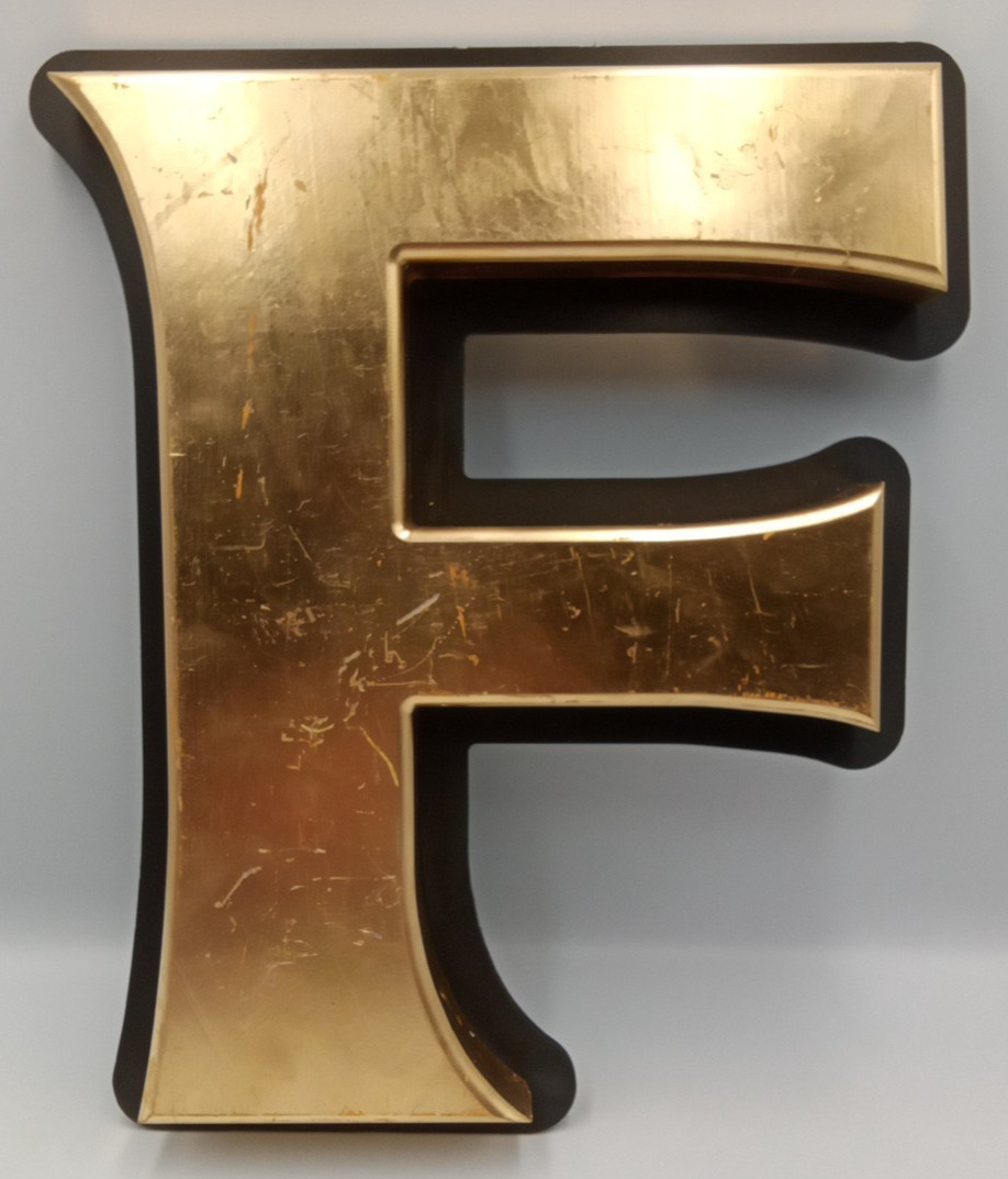Reclaimed Vintage 13” Gold Sign Letter F Name Initial Salvaged Pub Shop Wedding