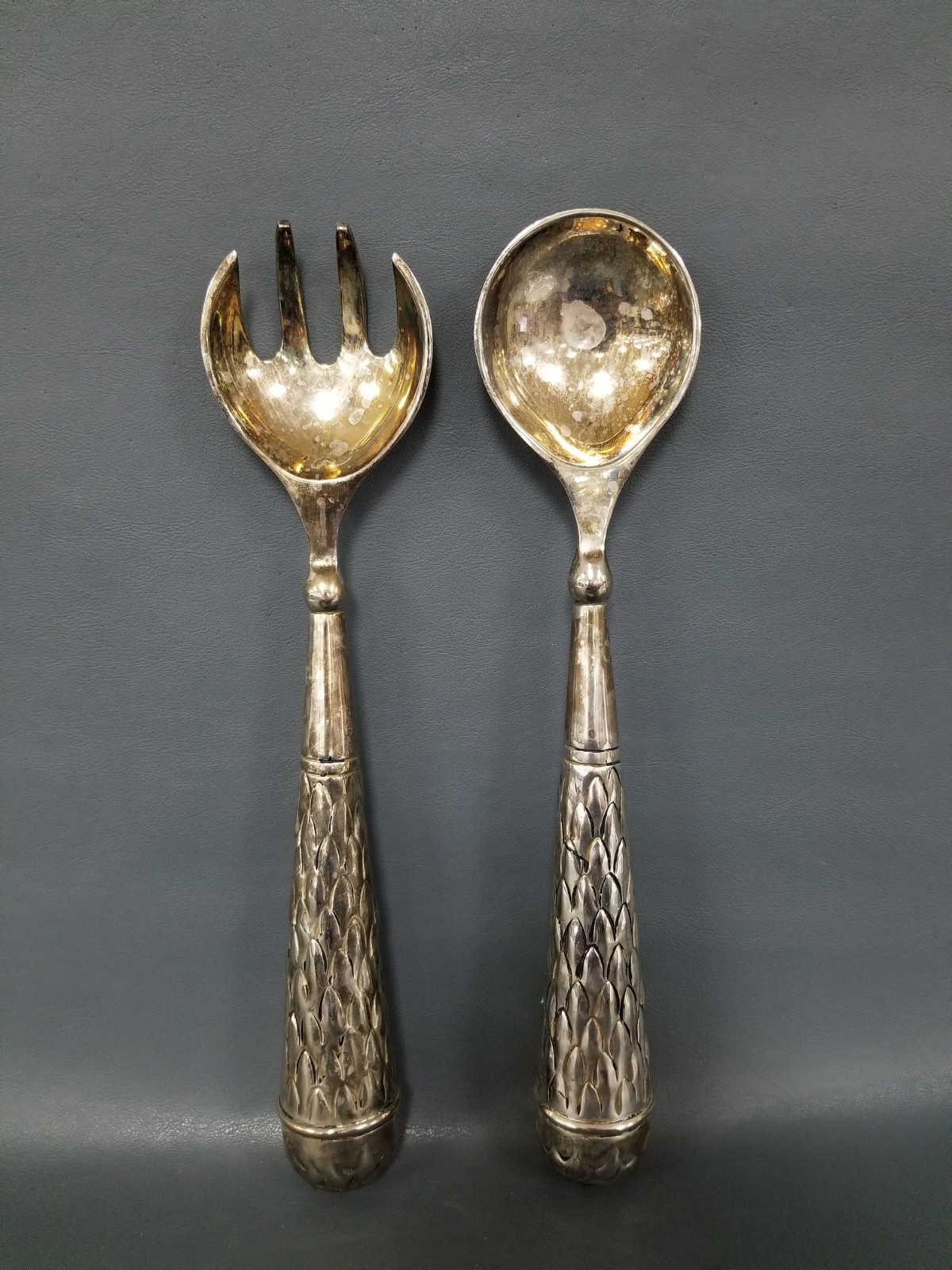 VTG Two’s Company Asparagus Handled Silver Plate Salad Fork + Spoon Set 12″