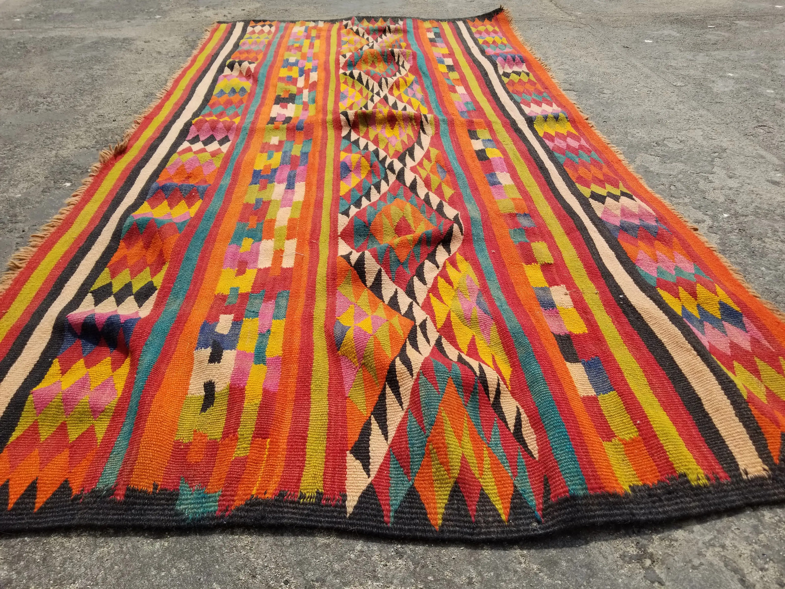 Vintage Traditional Handmade Turkish Anatolian Wool Multicolor Kilim 6.0×3.0 ft