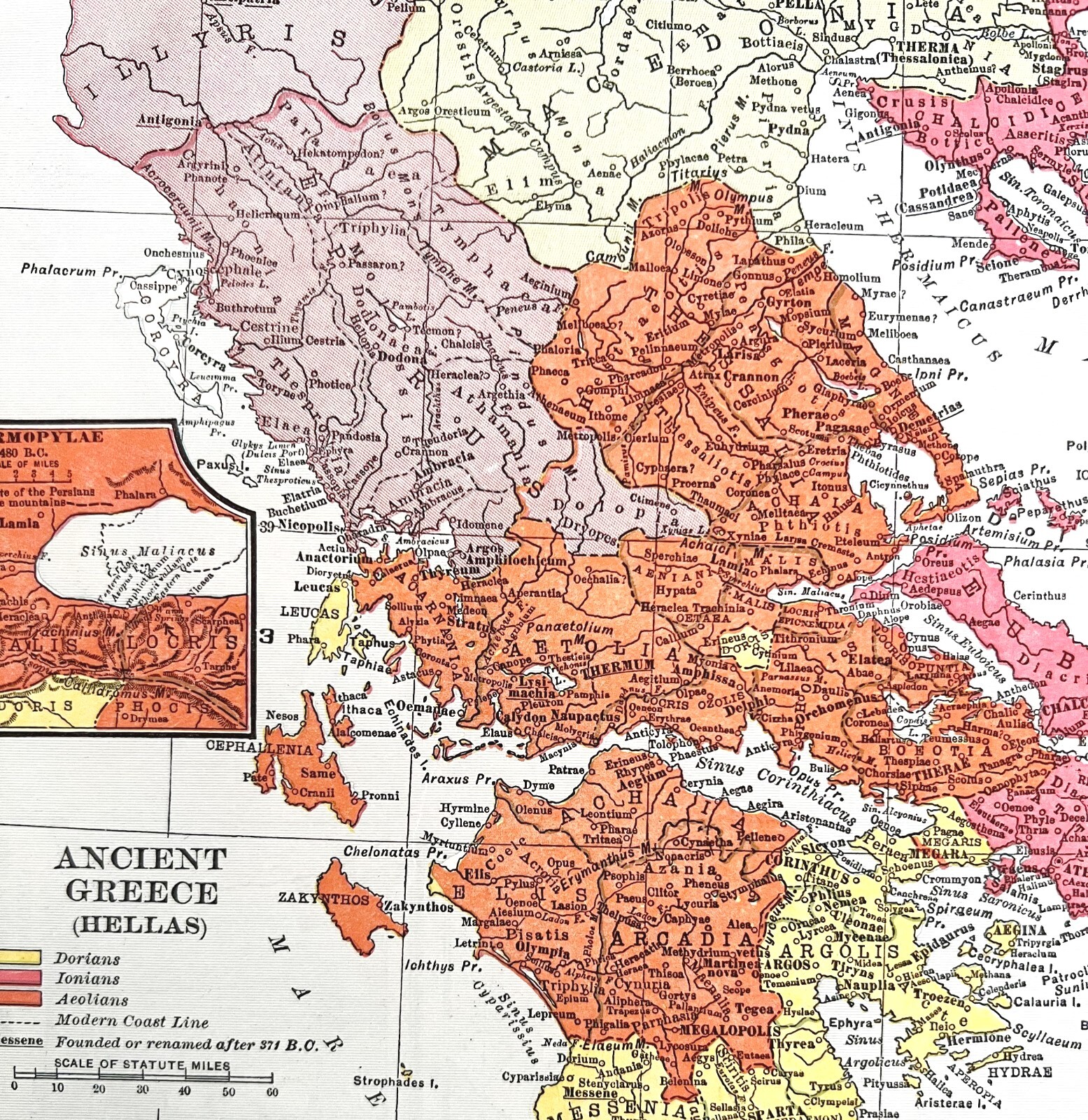 Map 300 BC Ancient Greece Hellas 1938 Atlas Print Dorian Ionian Aeolian DWU7