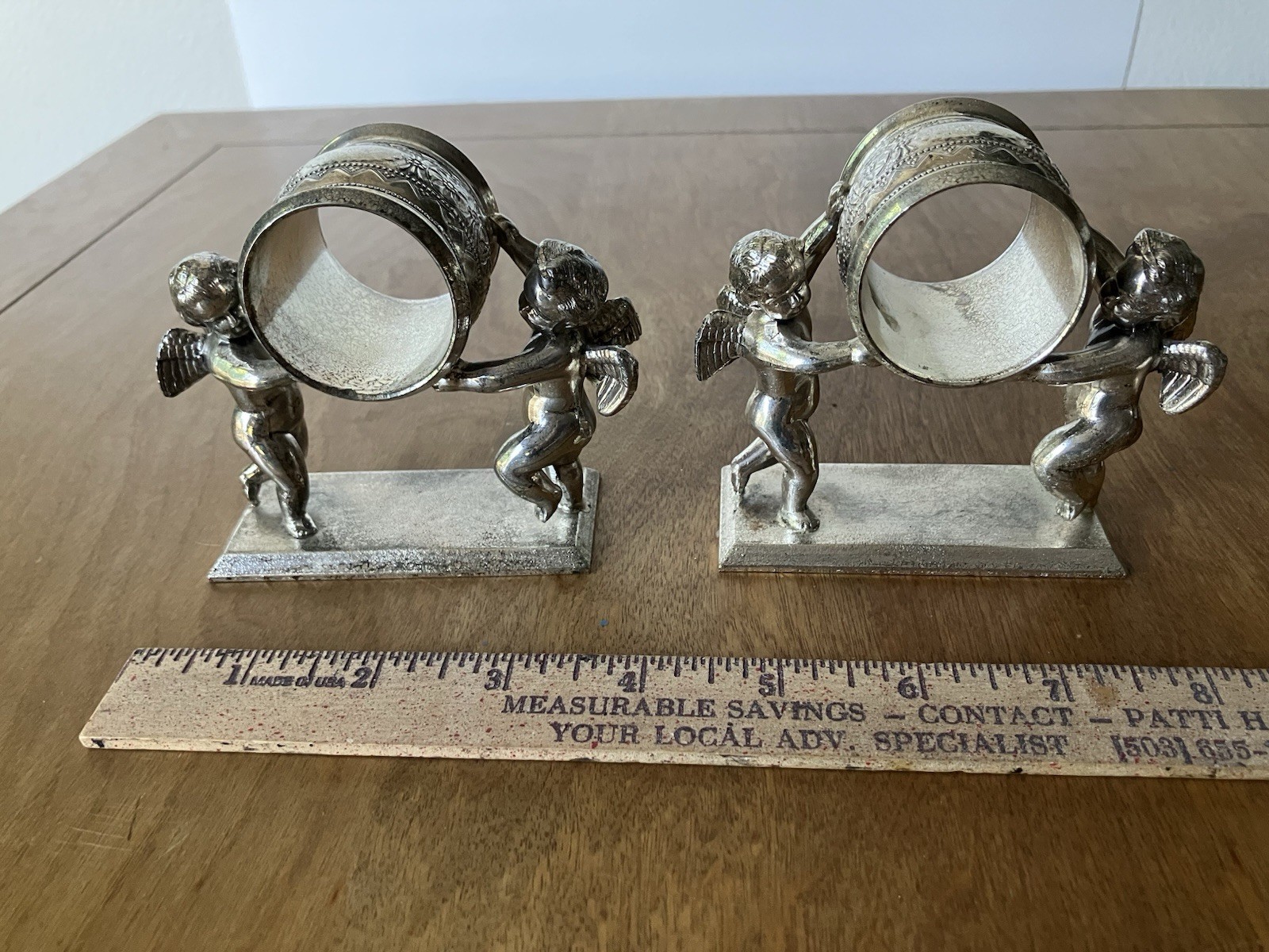 2 Vintage International Silver Napkin Rings Of Meriden Britannia Angels Figural