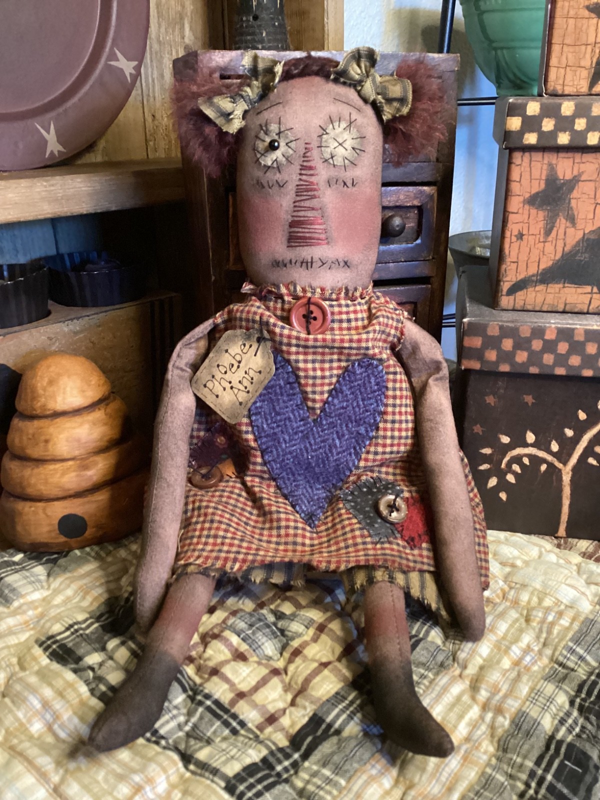 Primitive RAGGEDY ANN DOLL Handmade OOAK Signed Dated THREADBARE PRIMITIVES