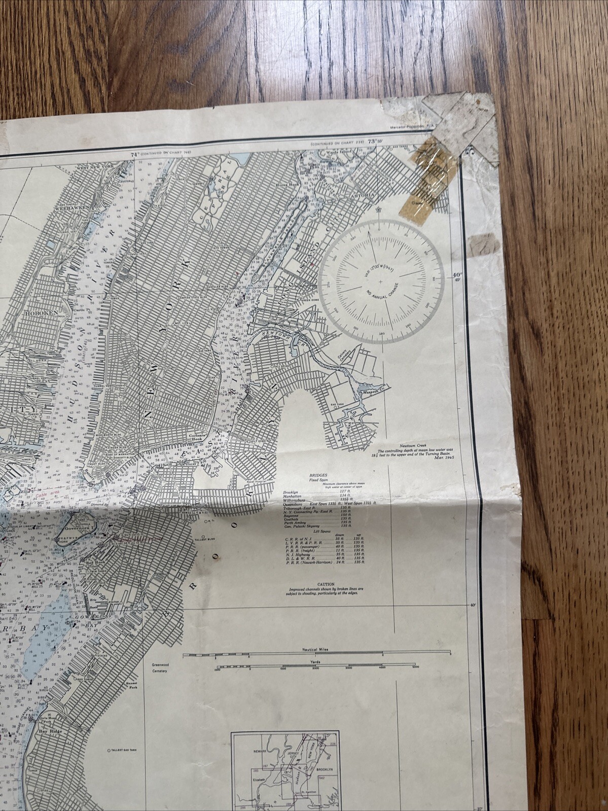 Vintage 46×36 Map NEW YORK HARBOR, Staten Island US Coast Geodetic Survey 1944