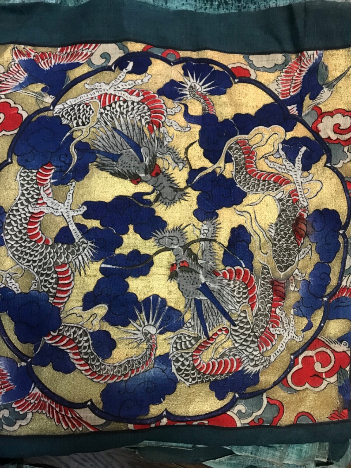 Stunning cushion cover fabrics with Dragon design 19th century JJ52