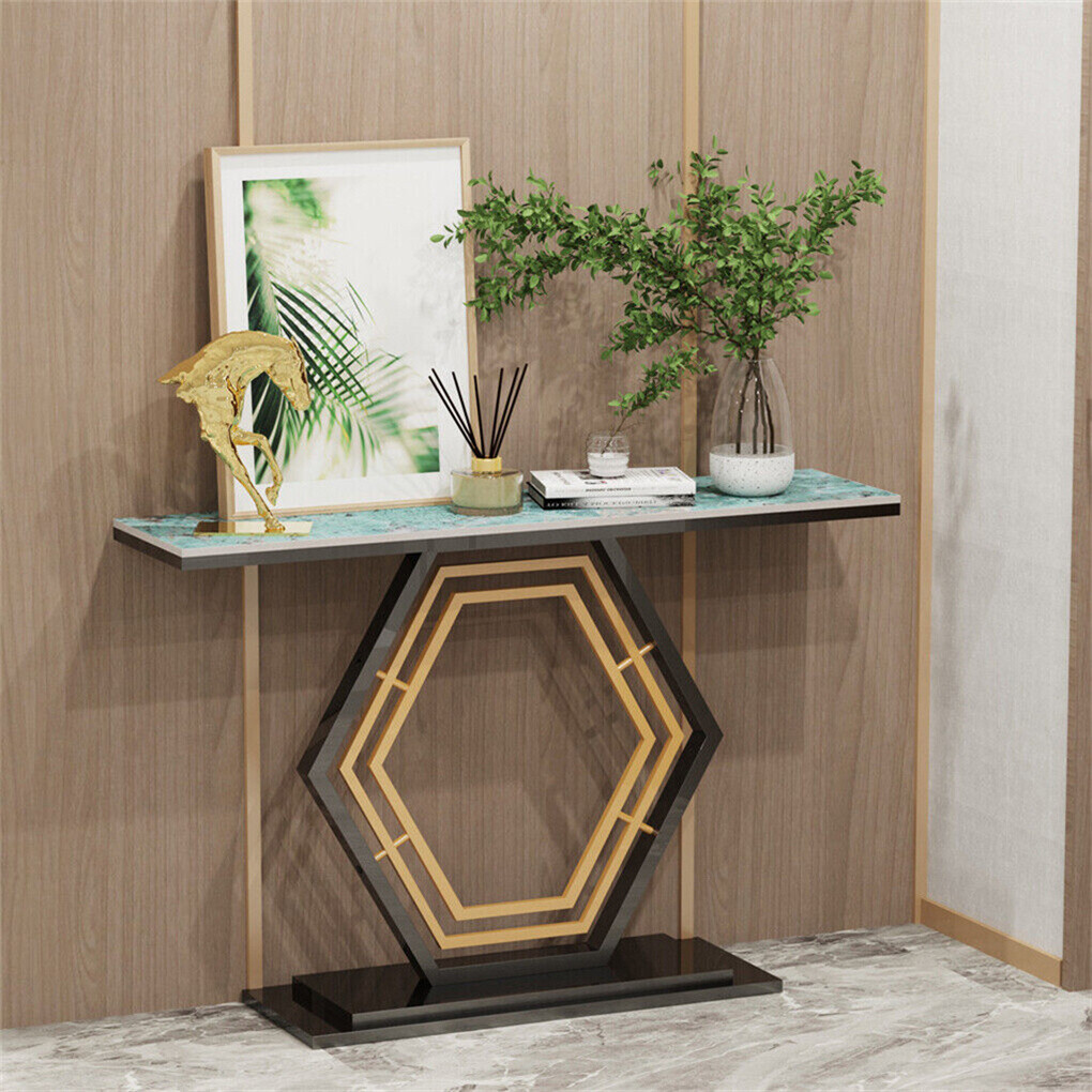 1.2M Ultra Long Console Table Hexagon Base Marble Hallway Table Sofa Side Table