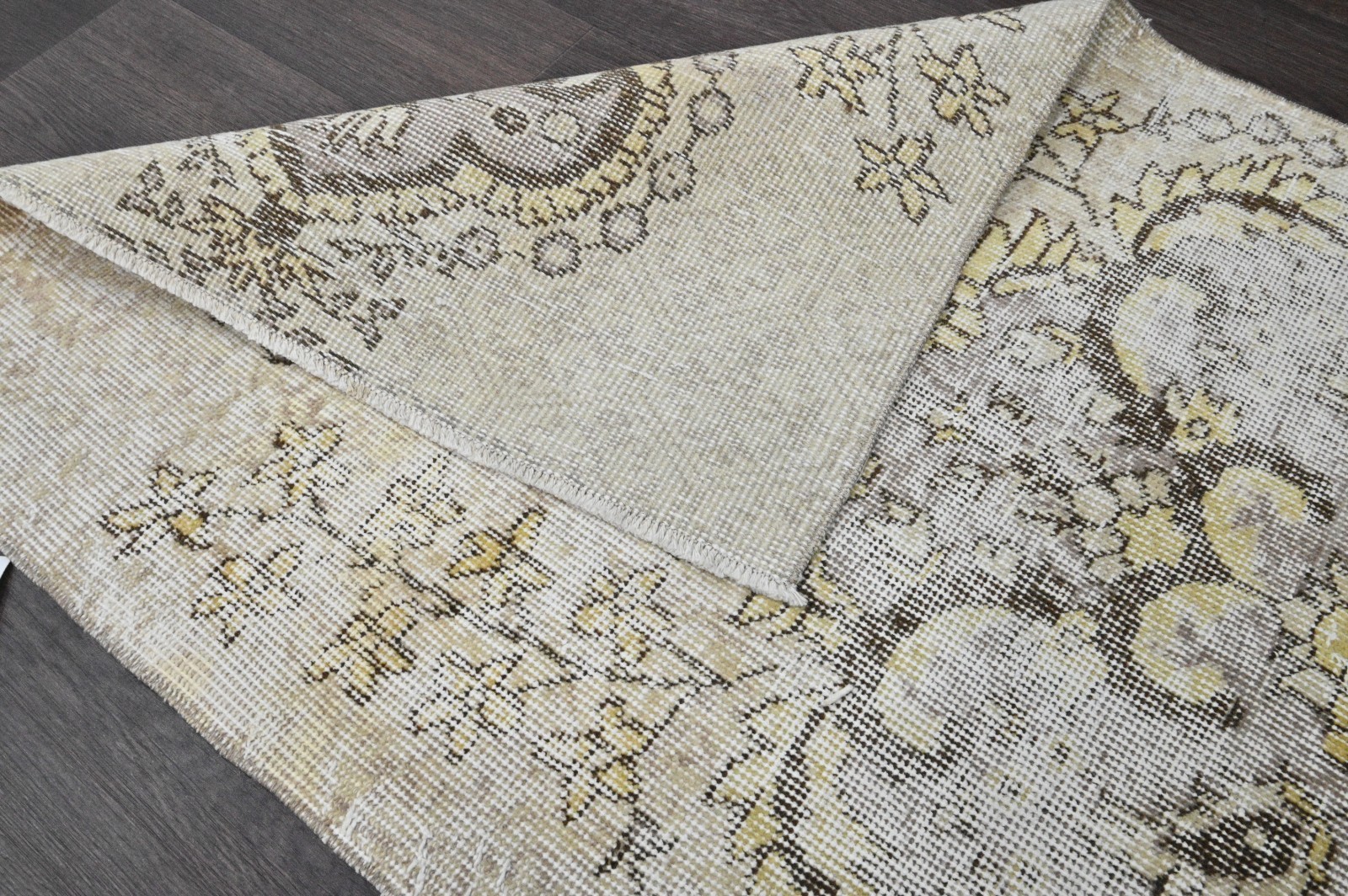 Vintage Turkish Runner Rug 2x7ft Wool Anatolian Handmade Hallway Oushak BEIGE