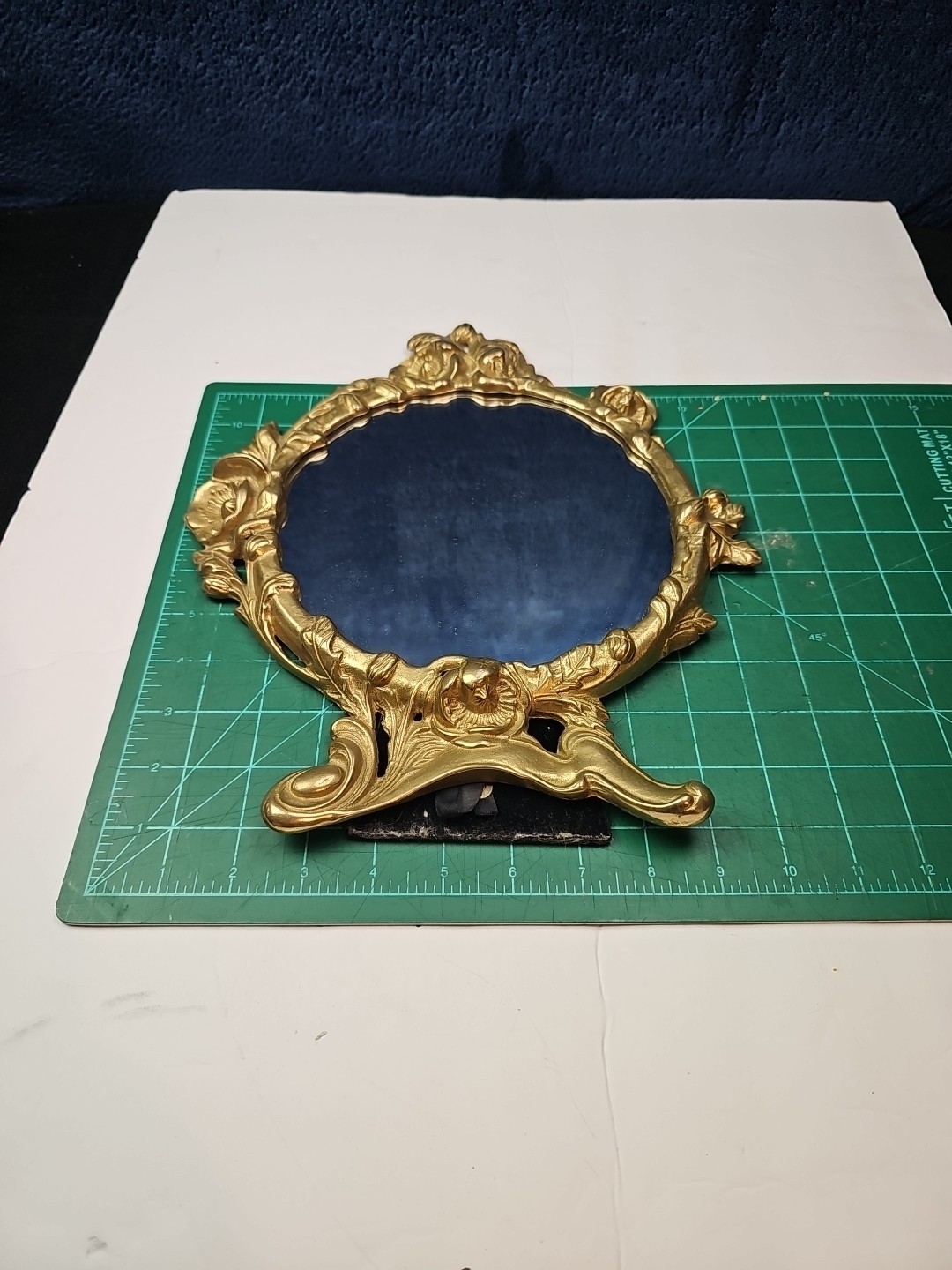 VINTAGE Solid Bronze Ornate French Table-Top Vanity Mirror 11″ W x 13″ H