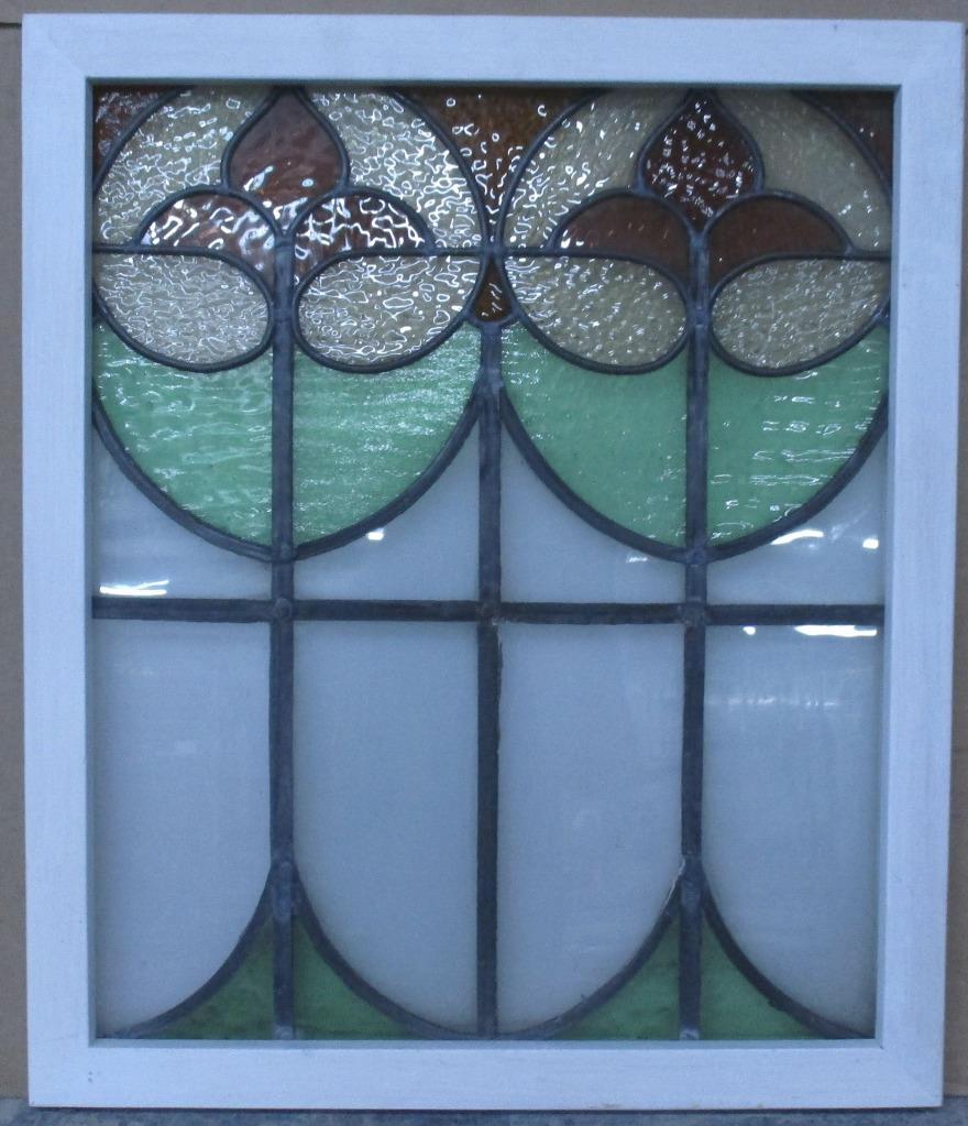 PRETTY ABSTRACT OLD ENGLISH LEADED STAINED GLASS WINDOW TRANSOM 22 1/4″ x 26″