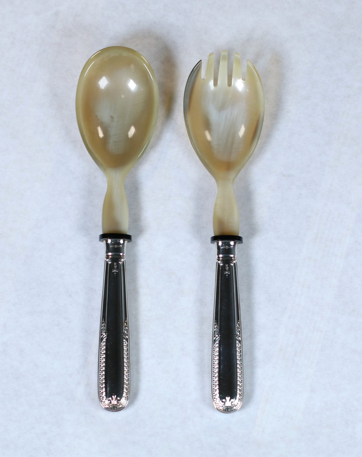 Salad Serving Set Spoon Fork Italian 800 Silver Handle Sheraton Brescia Vintage