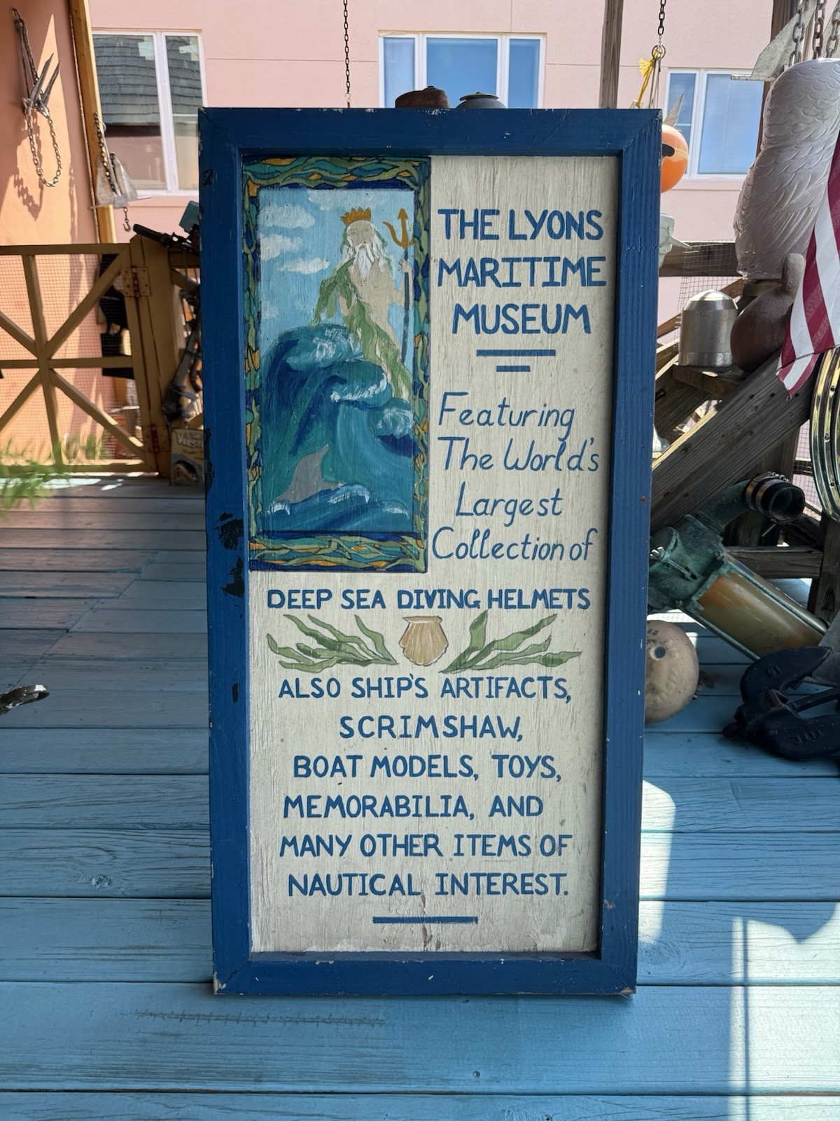 Vintage Diving Helmets LYONS MARITIME MUSEUM Hand Painted Wood Sign ~ Authentic