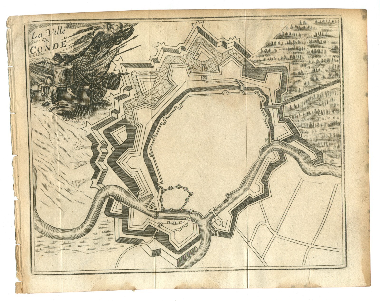 1720 antique original map La Ville de Conde France by Jacobus Harrewijn