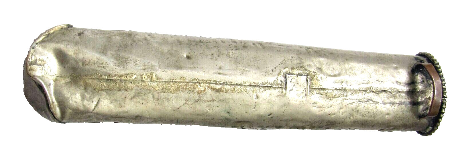 Tibet Antique low grade silver dagger with dragon, marked engraved steel blade.