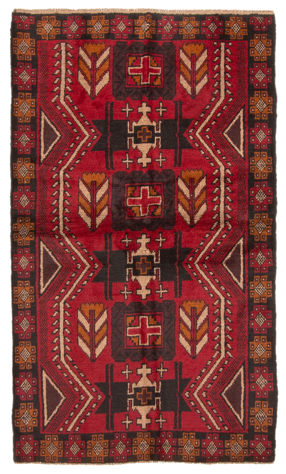 Vintage Geometric Area Rug 3’7″ x 6’3″ Traditional Hand-Knotted Wool Carpet