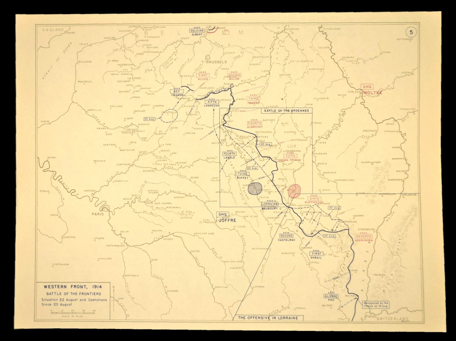 Battle the Frontiers Map WWI August 22nd 1914 Battle Ardennes Battle Lorraine