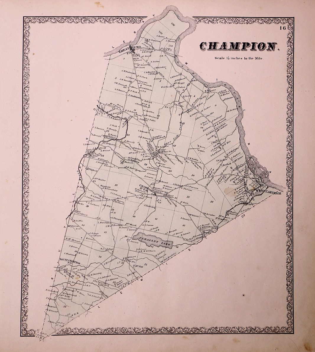 Antique 1864 Plat Map ~ Champion Twp., Jefferson Co., New York by D. G. Beers