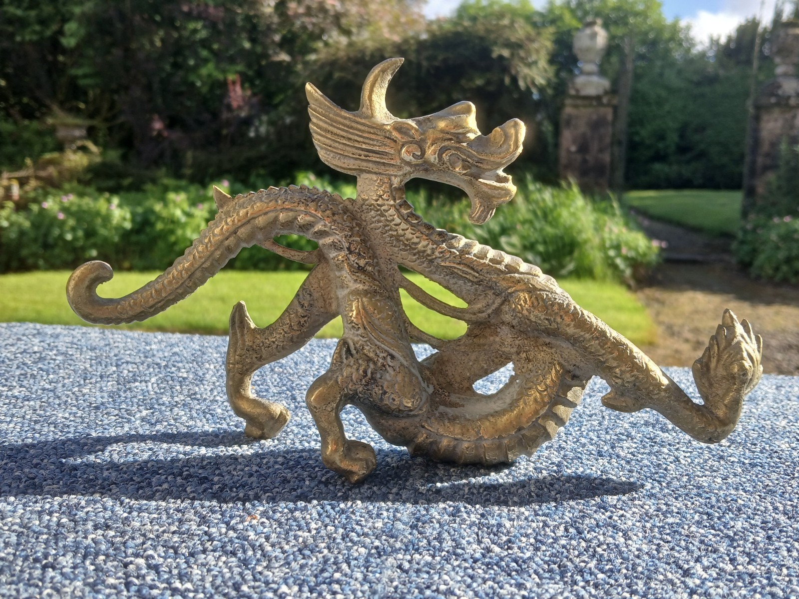 Vintage Quite Heavy Free Standing Brass Chinese Dragon 23cm Long