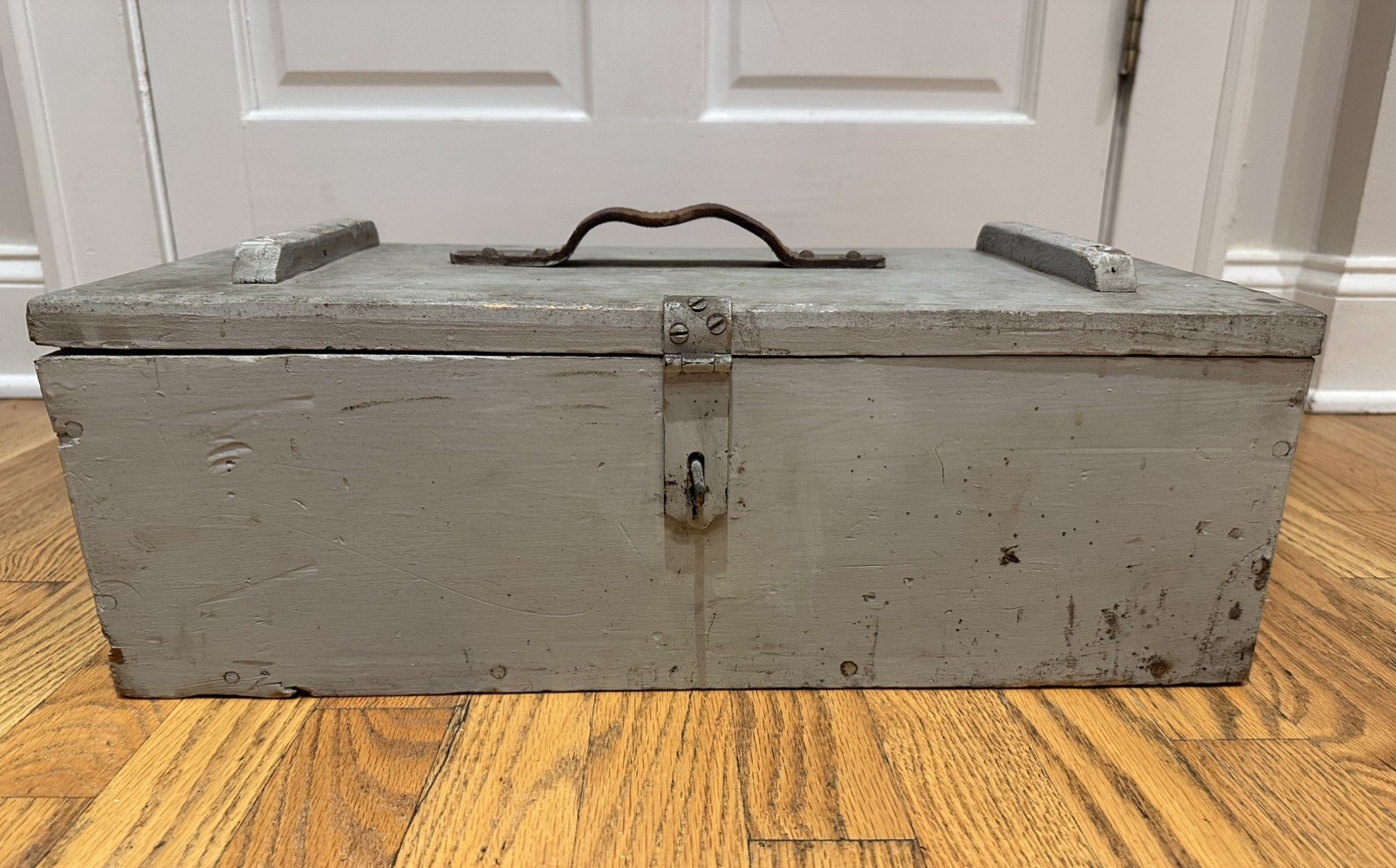 Vintage Wooden Carpenter’s Tool Box Primitive Gray Painted Industrial Farmhouse
