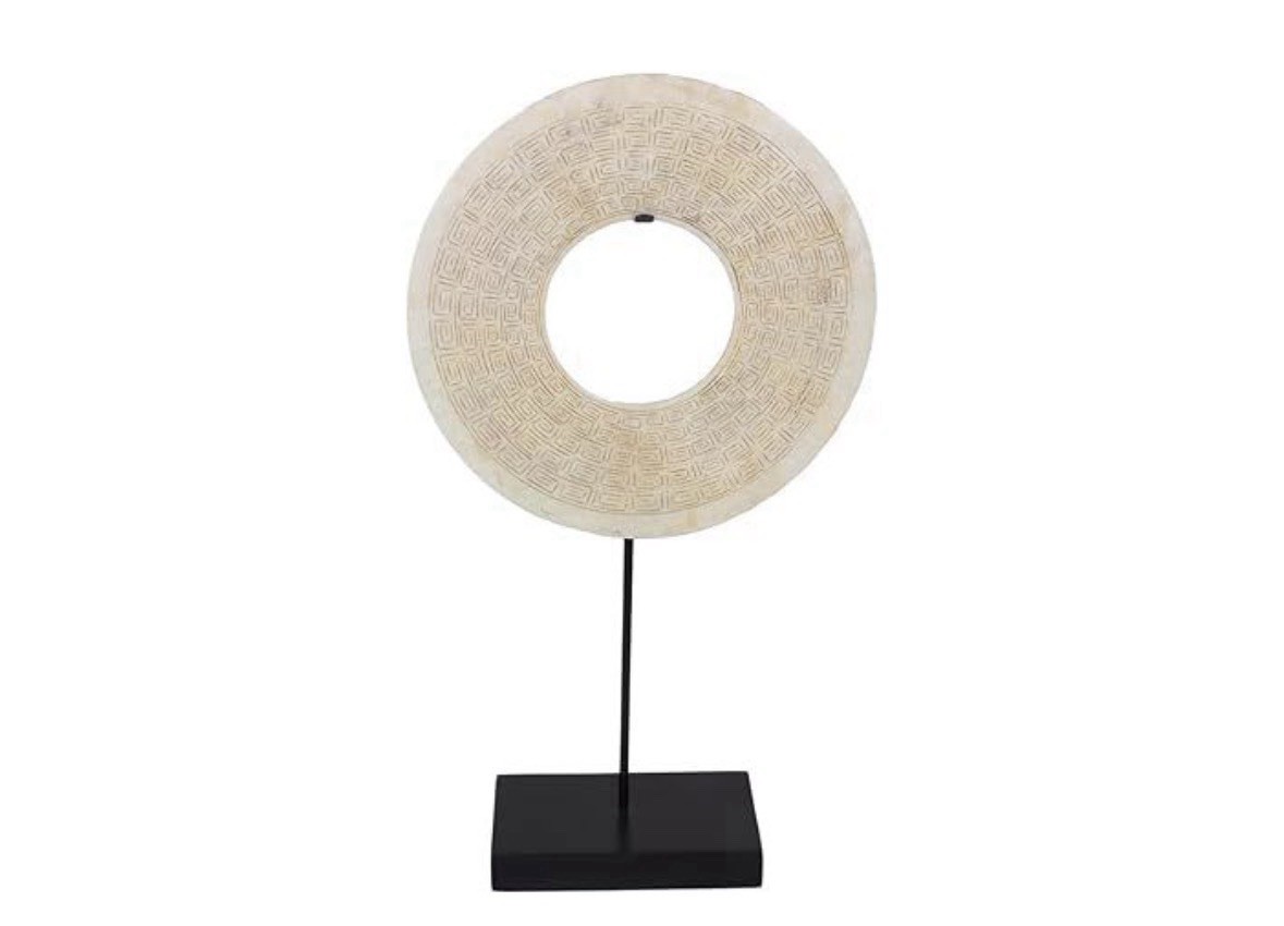 Lily’s Living White Greek Key Carving Jade Statue With Base