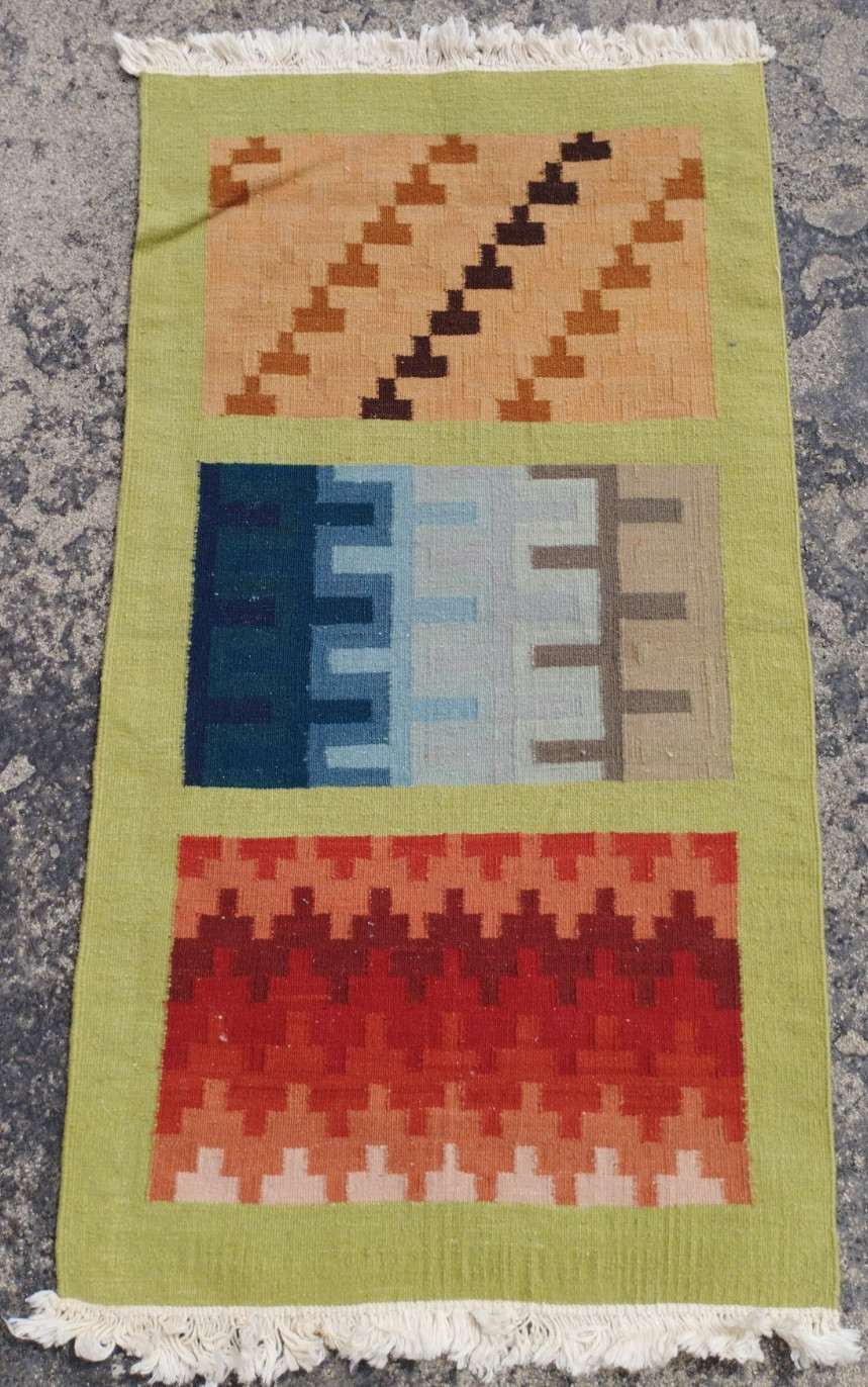 Vintage Handmade Scandivian Geometric Wool Kilim Rug Carpet 80×45 cm