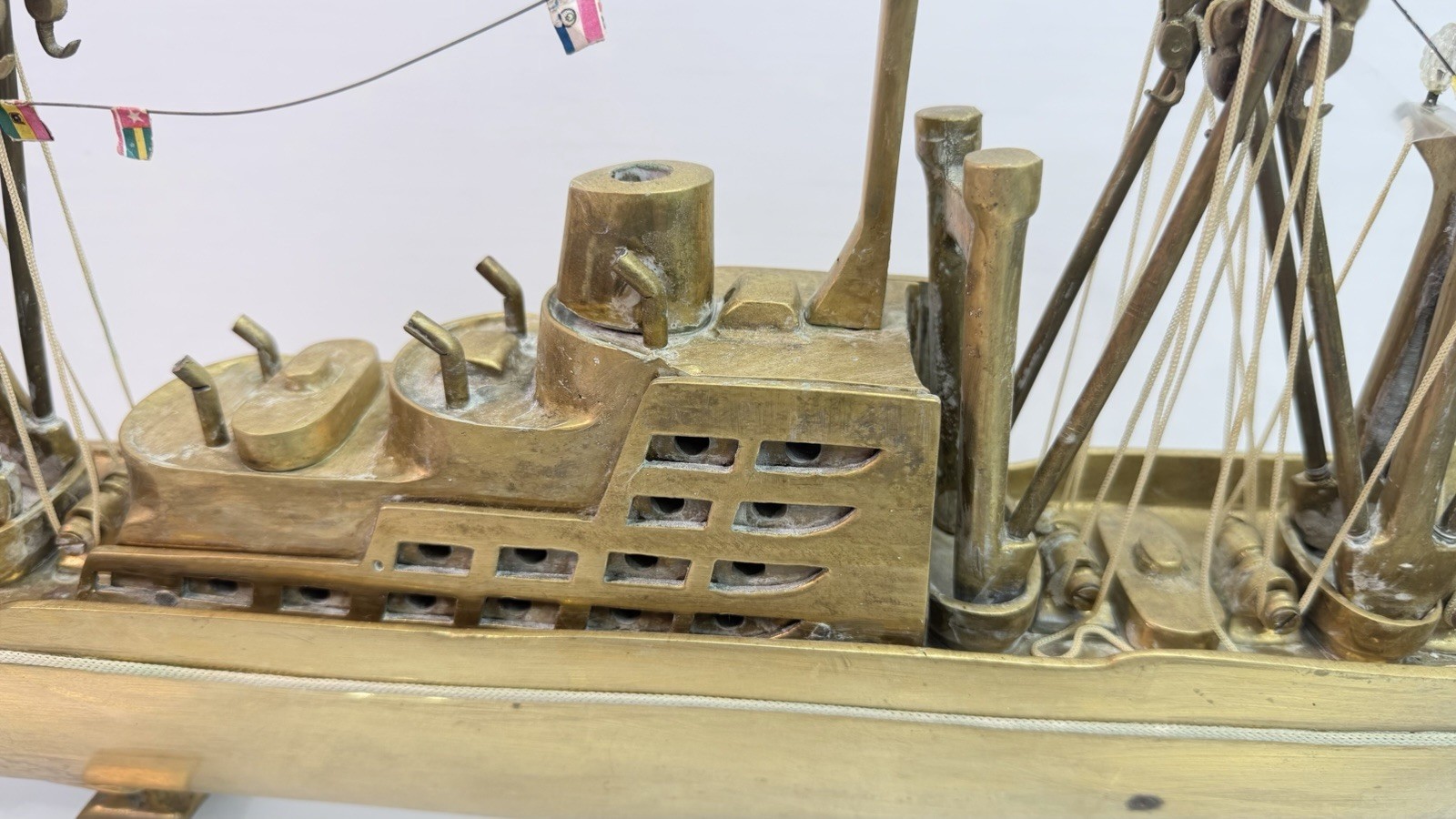 Vintage Large Brass Ship Model Handmade 23.5” AS IS