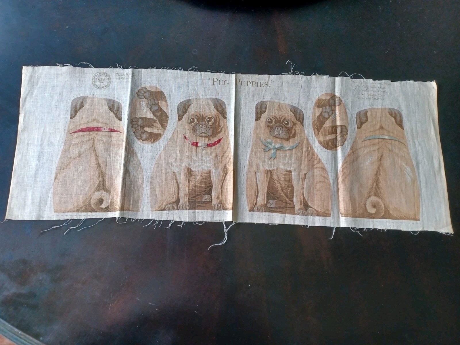 Antique Arnold Print Works Duchess Of Windsor Pug Dog Doll Uncut Linen Panel