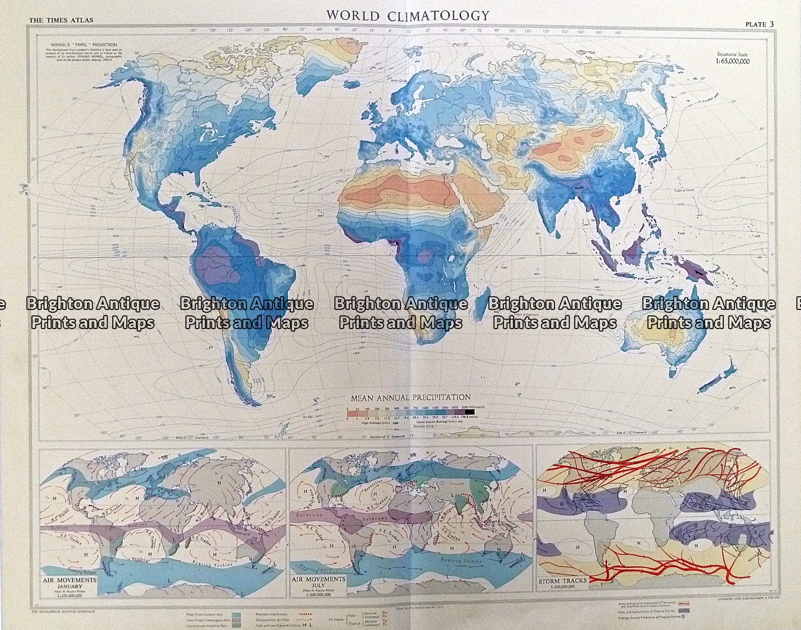 Vintage map – World Climatology by Bartholomew c.1958 Ref# 232-911