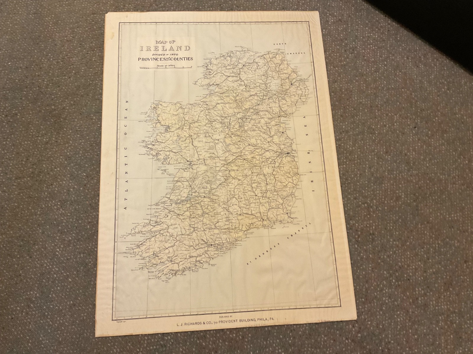 1901 lj richards map of old ireland and waterford counties on back two sided