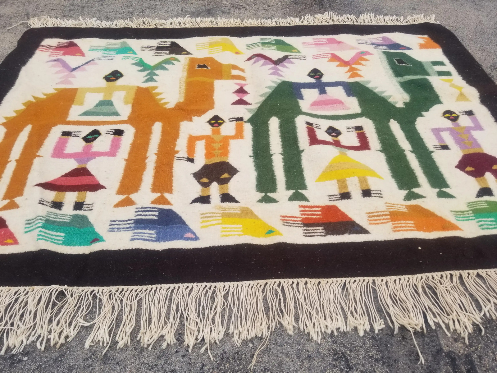 Vintage Traditional Handmade Tunisian Pictorial Wool Tapestry Rug 3.5×2.3ft