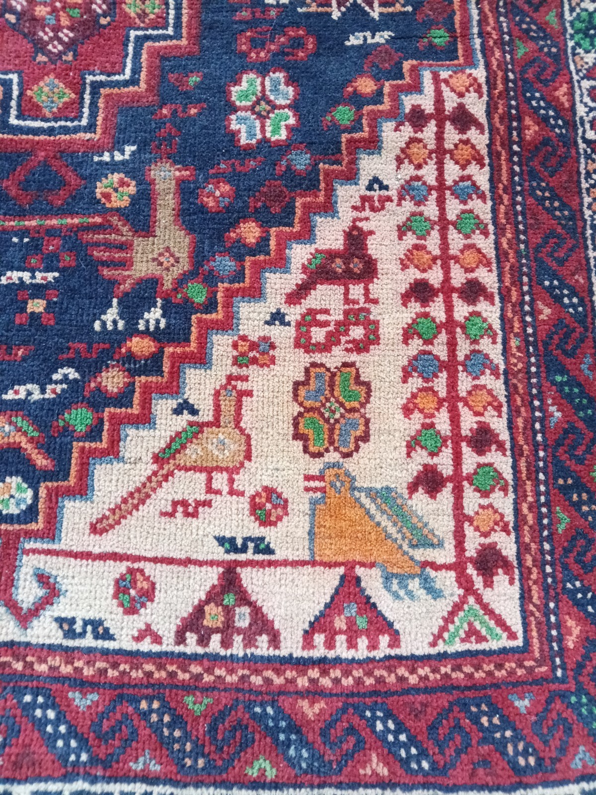 Antique Edge Deformed Heriz Runner Rug Rare Fine Geometric Pictorial Hand Rug H