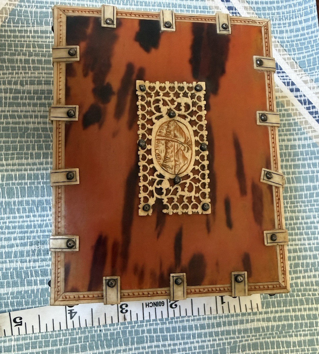 Antique Victorian Small Tortoiseshell Box Veneer With Fret Work & Paw Feet