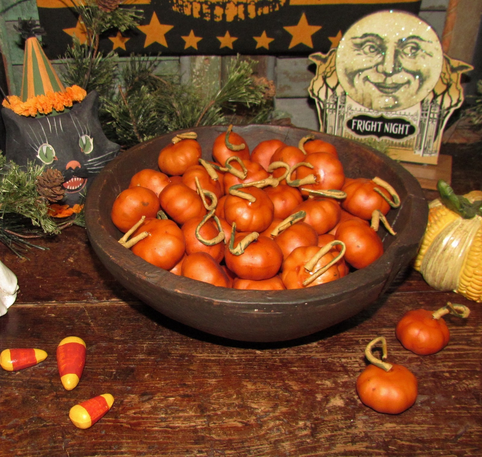 50 ARTIFICIAL PRIMITIVE THANKSGIVING HARVEST 1″ MINI PUMPKIN BOWL FILLER SET