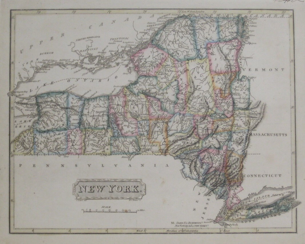 Original 1817 Lucas / Tanner Map NEW YORK Long Island Albany Owego Roads Trails